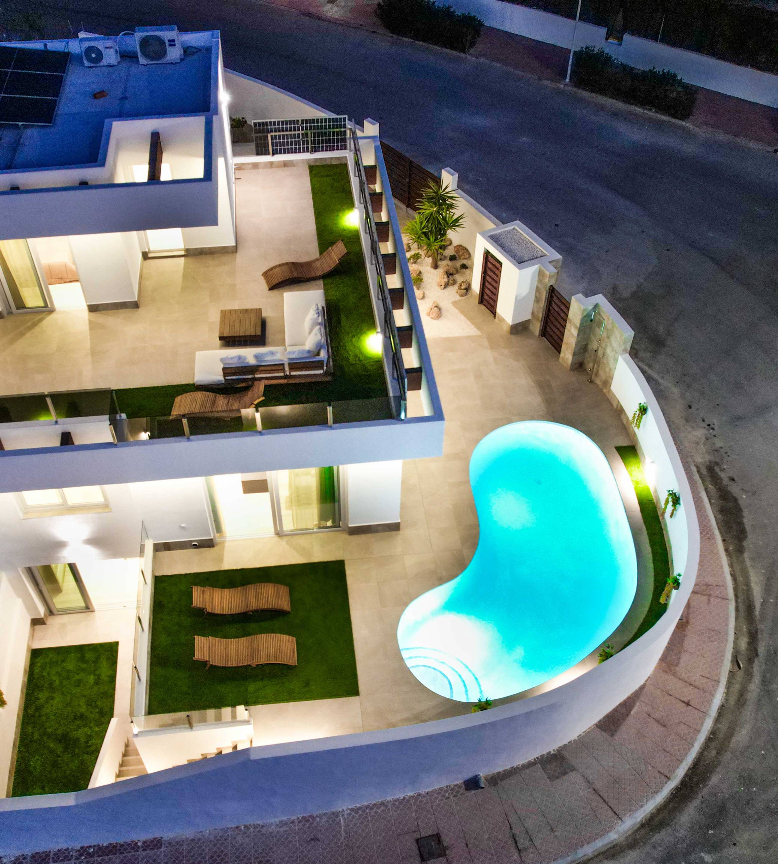 Aerial or elevated view of new-build villa plot, La Marquesa