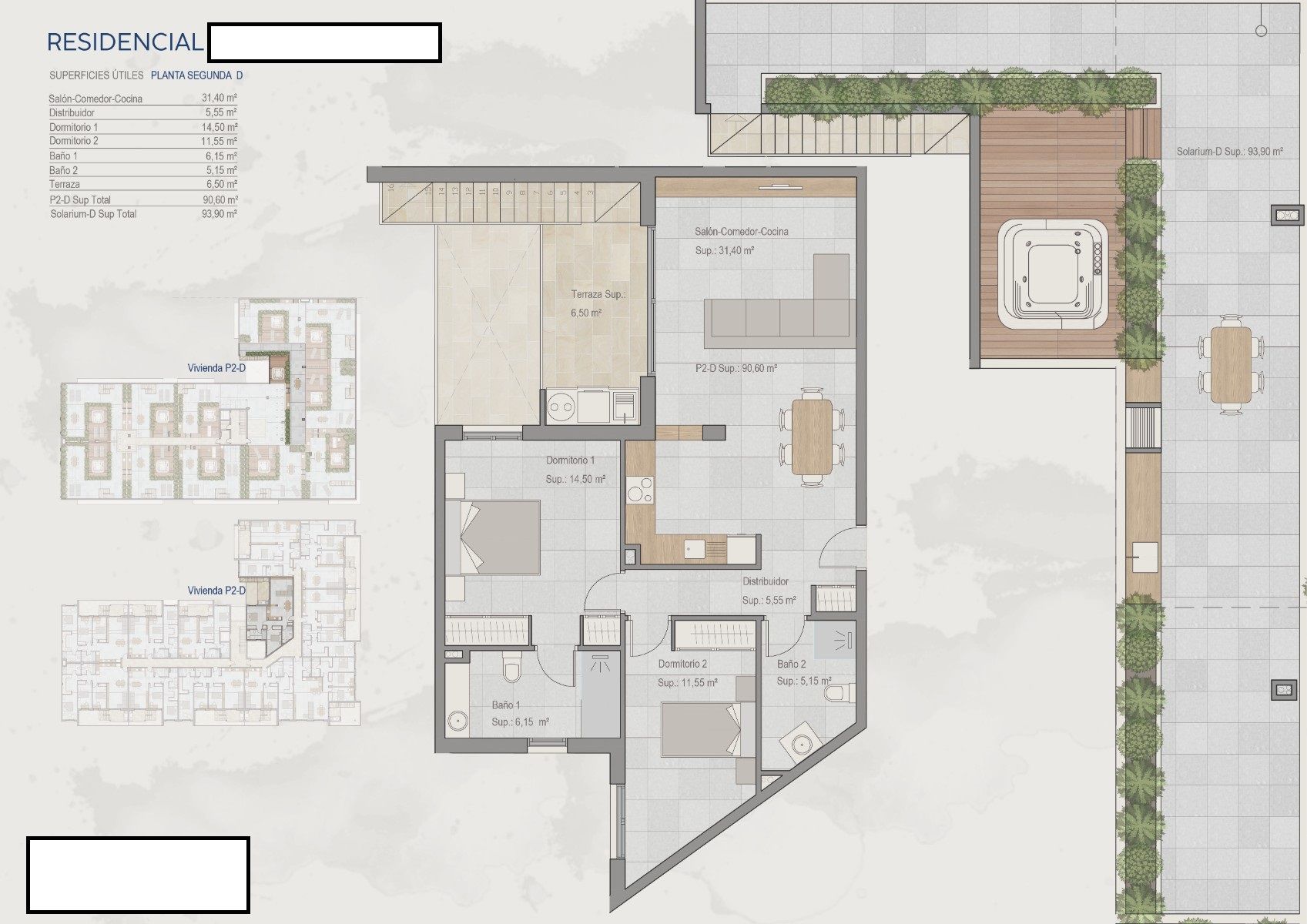 Floor plan of the 2-bedroom penthouse in Torrepacheco