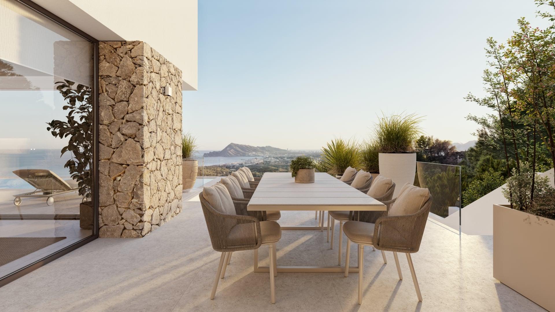 Front elevation and driveway of new-build villa, Altea La Nova, Altea