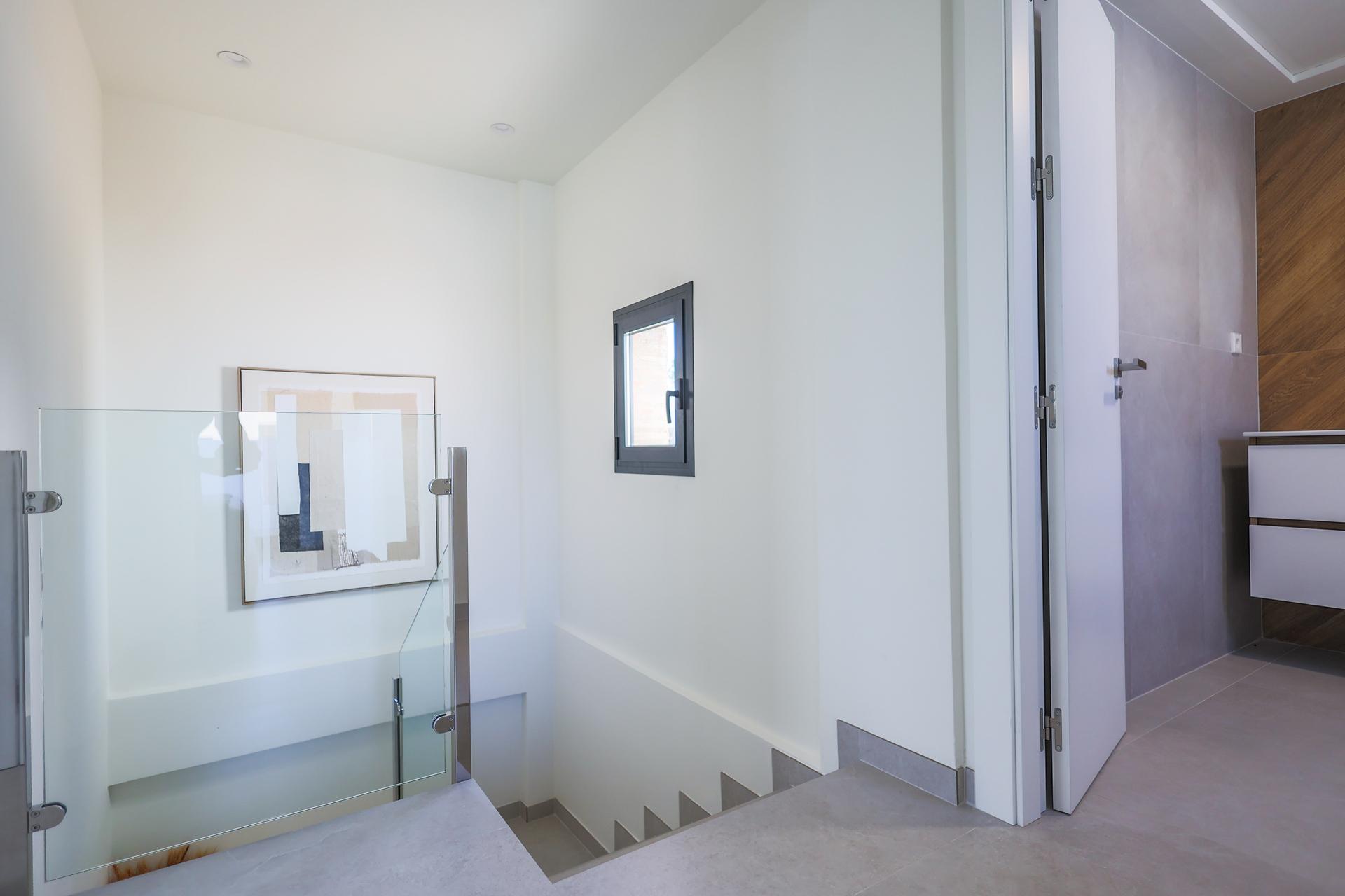 Detail of tiling or floor finish in bathroom, new-build villa, Orihuela Costa