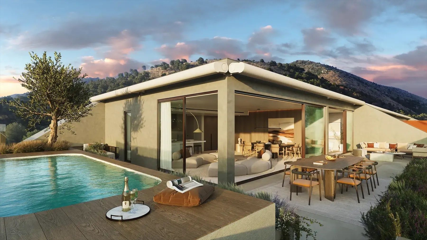 Communal pool area at new-build development, El Higuerón, Fuengirola