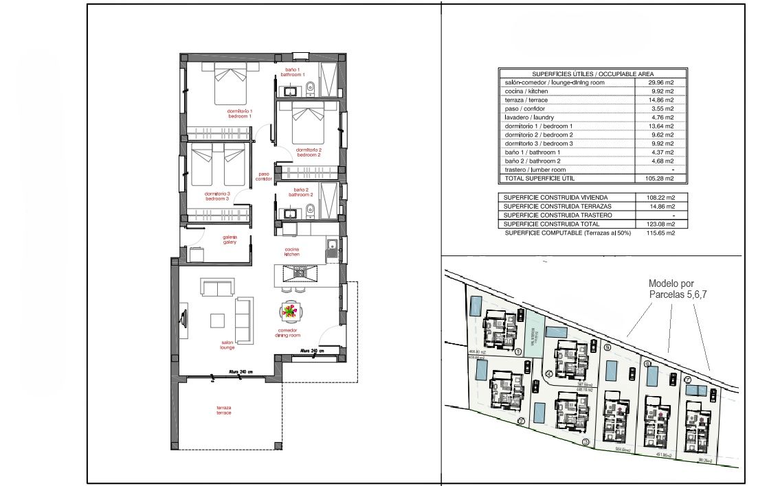 Floor plan of 3-bedroom new-build villa in Centro de la Ciudad Quesada
