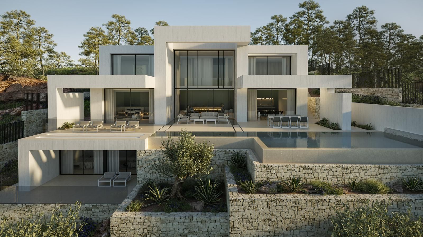 Outdoor terrace area in new-build villa, Granadella, Jávea