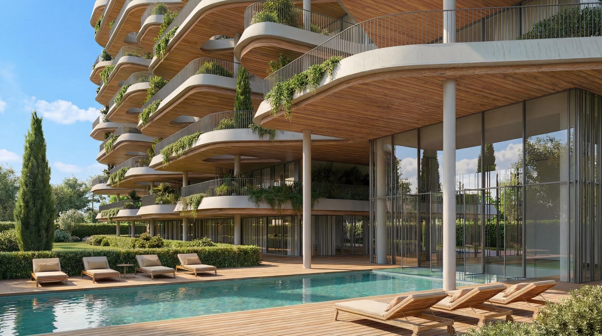 Communal gardens and pool surround, La Calerita development, Fuengirola