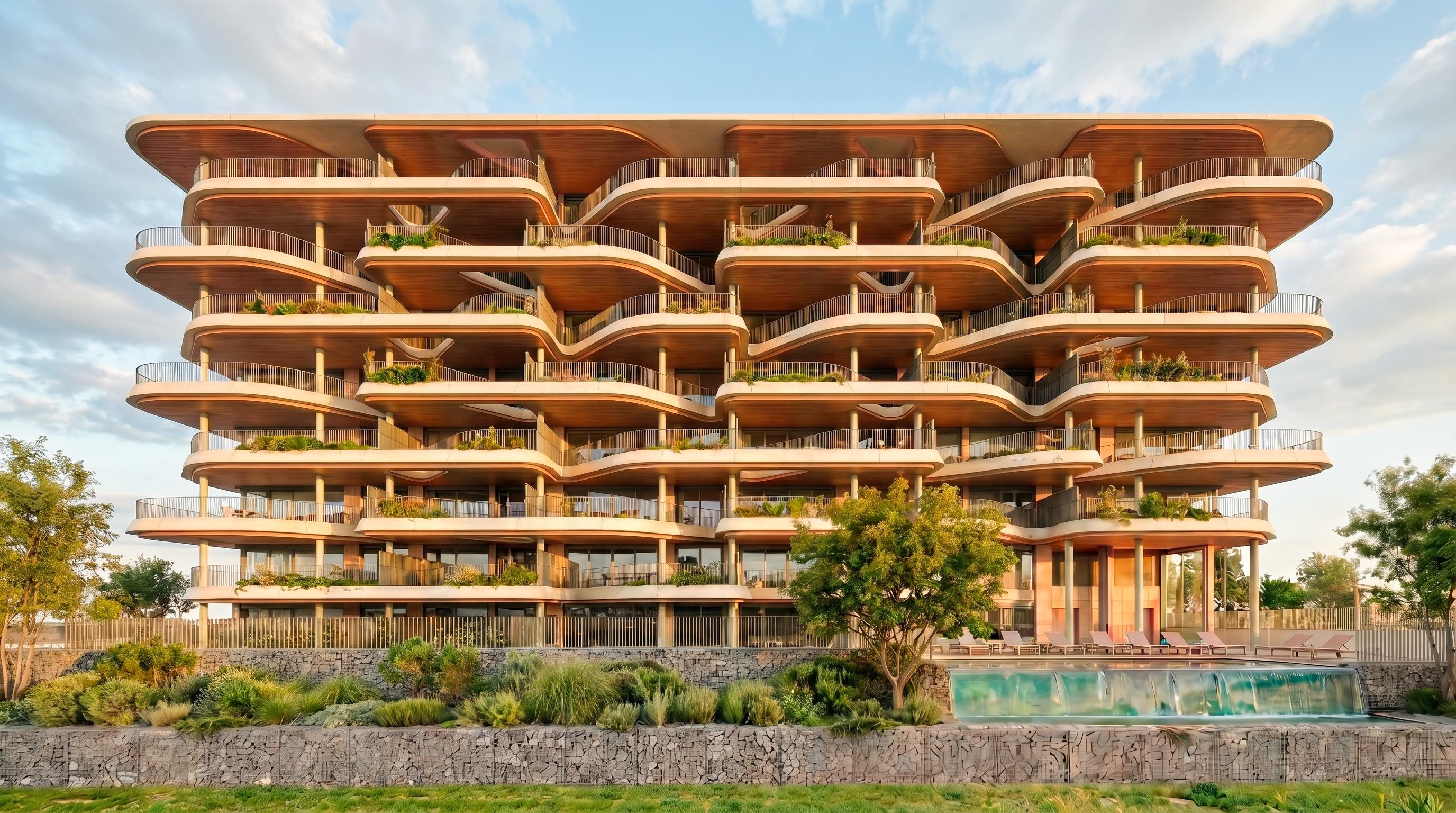Pool surround and sun terrace in new-build development, La Calerita
