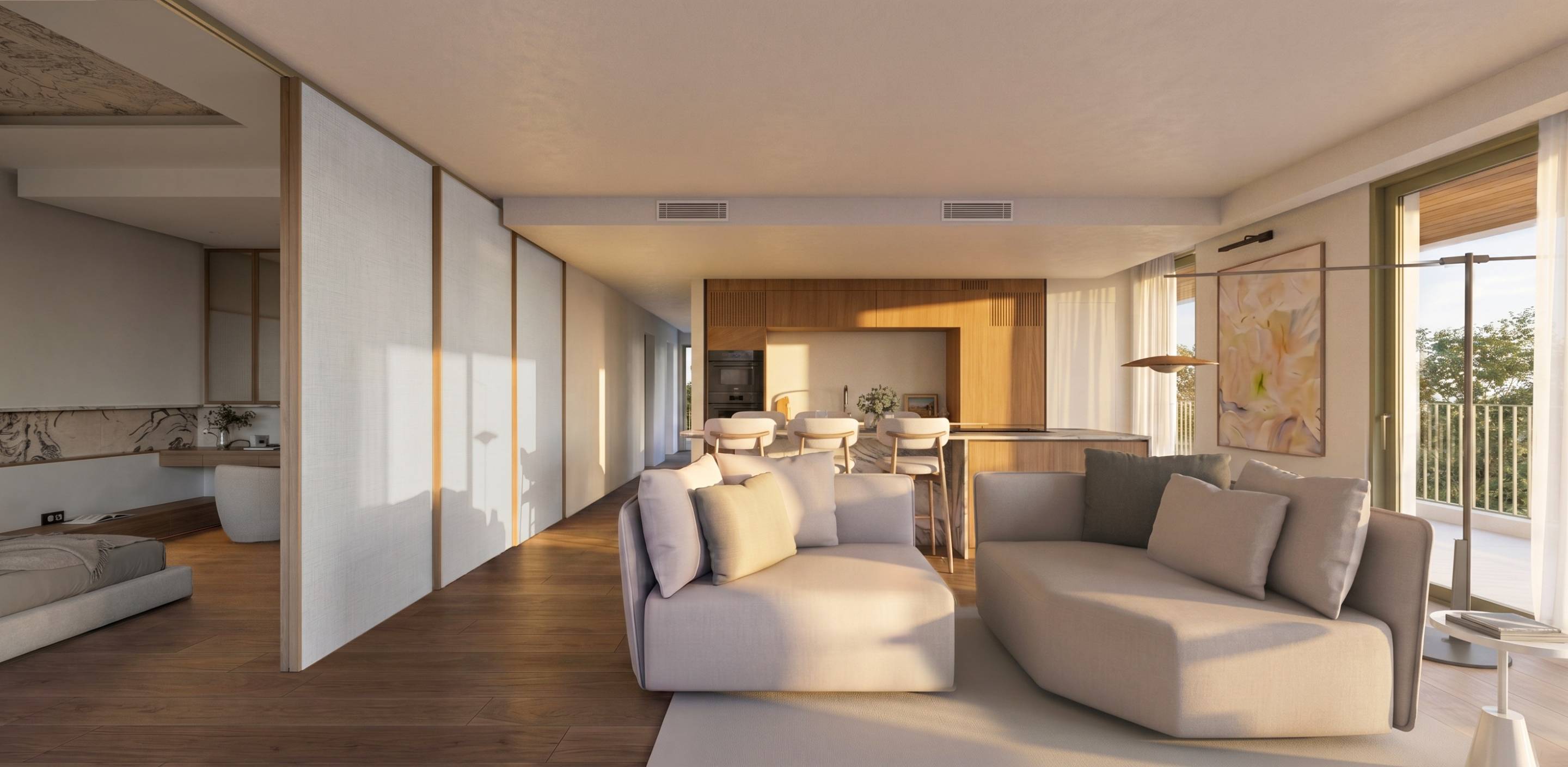 Living room seating area in new-build penthouse, La Calerita, Fuengirola