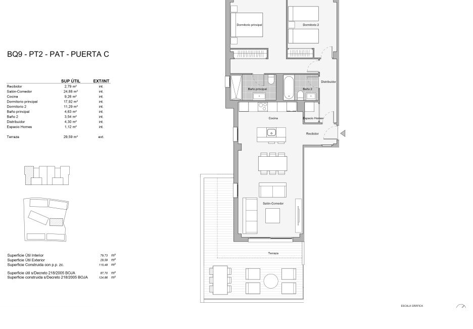 Floor plan of 2-bedroom penthouse in Valle Romano Golf, Estepona