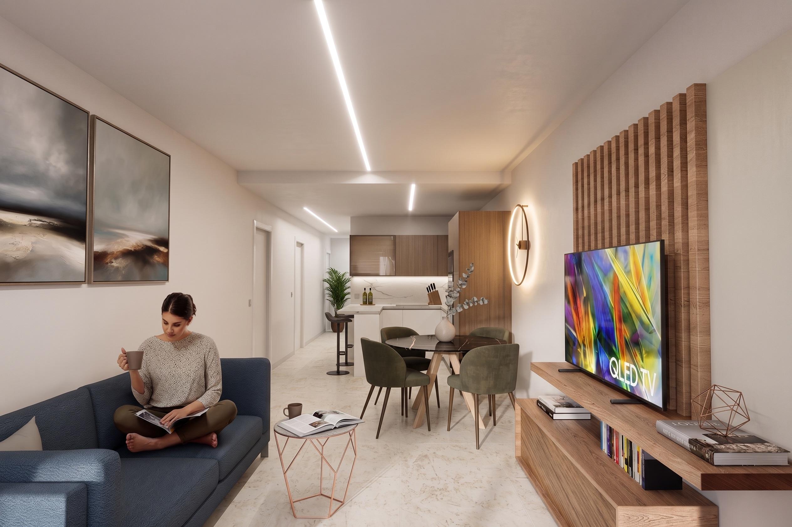 Living room interior in 2-bedroom new-build apartment, El Raso