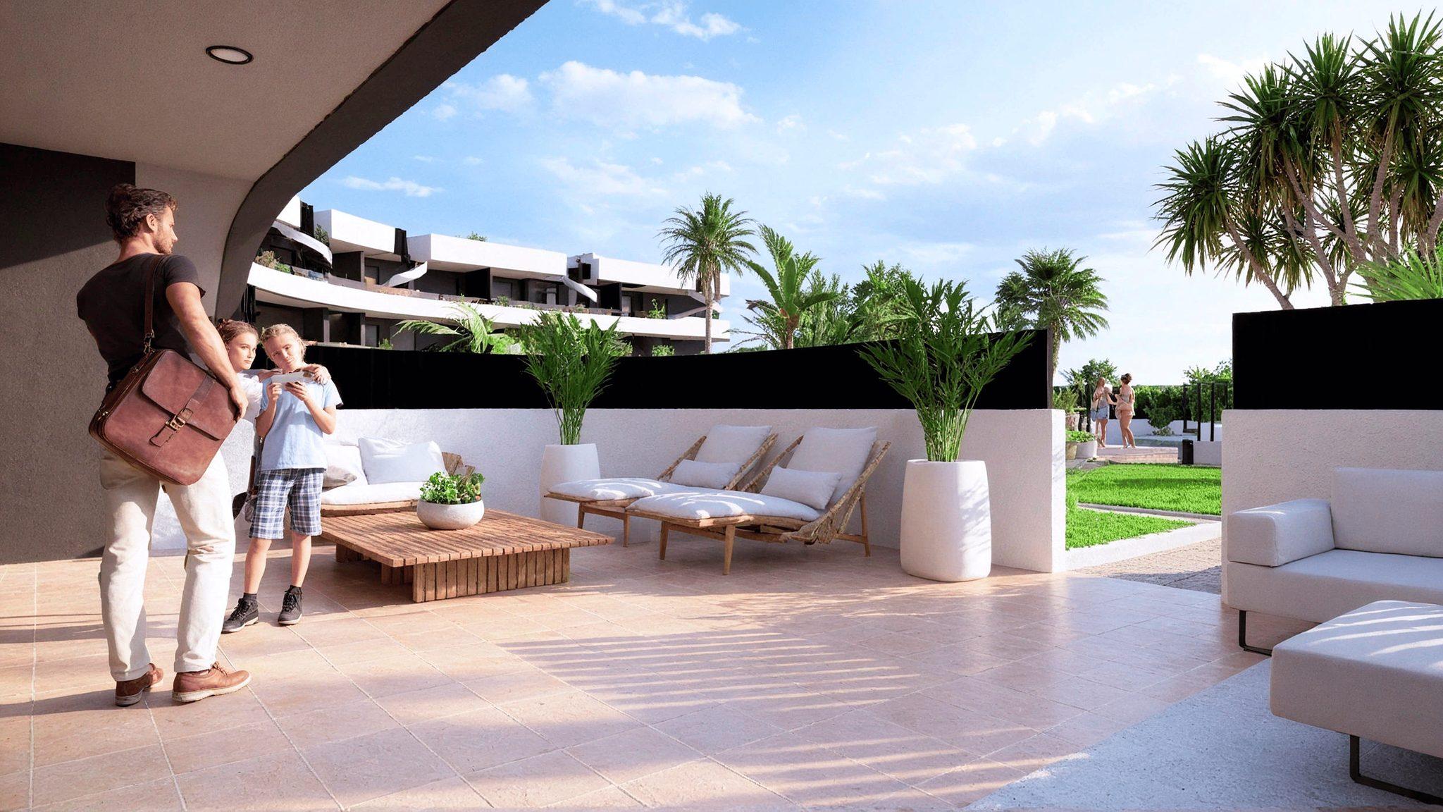 Communal gardens of new-build development, Lomas del Rame, Los Alcázares