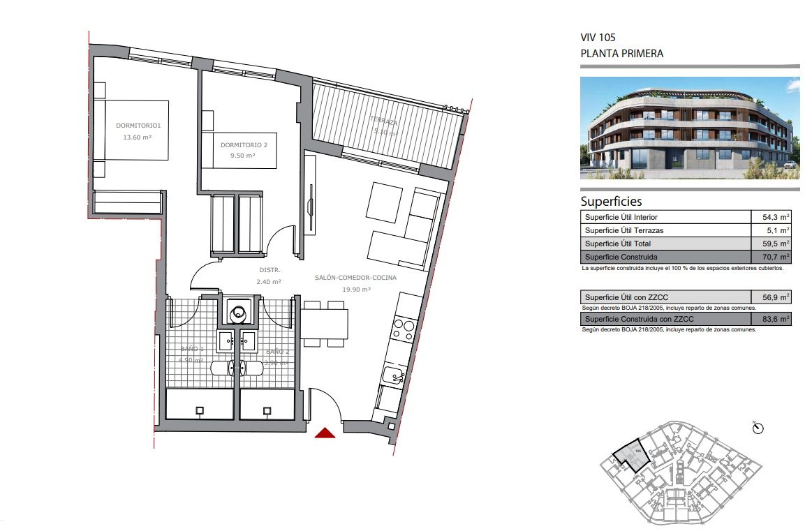 Development overview showing pool and buildings, Las Cañadas, Mijas