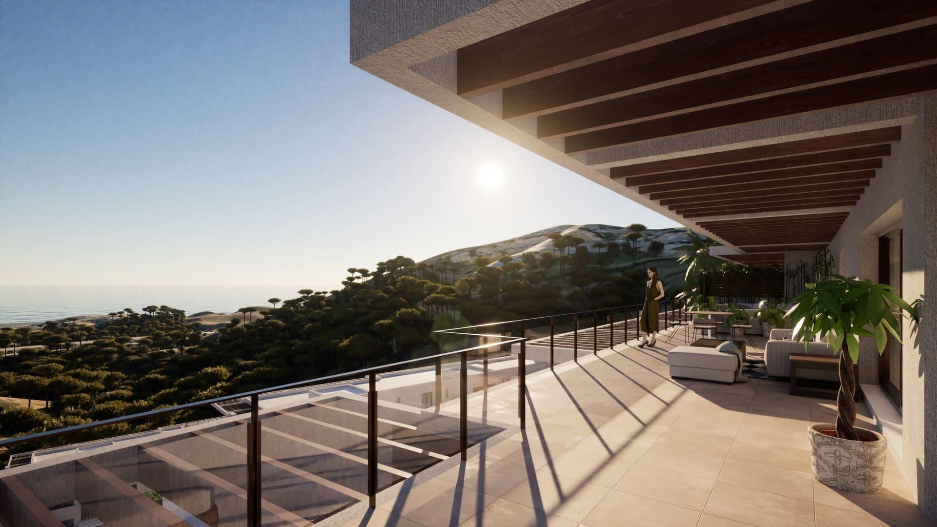 Evening or daytime exterior shot of new-build apartment block, La Cala Golf