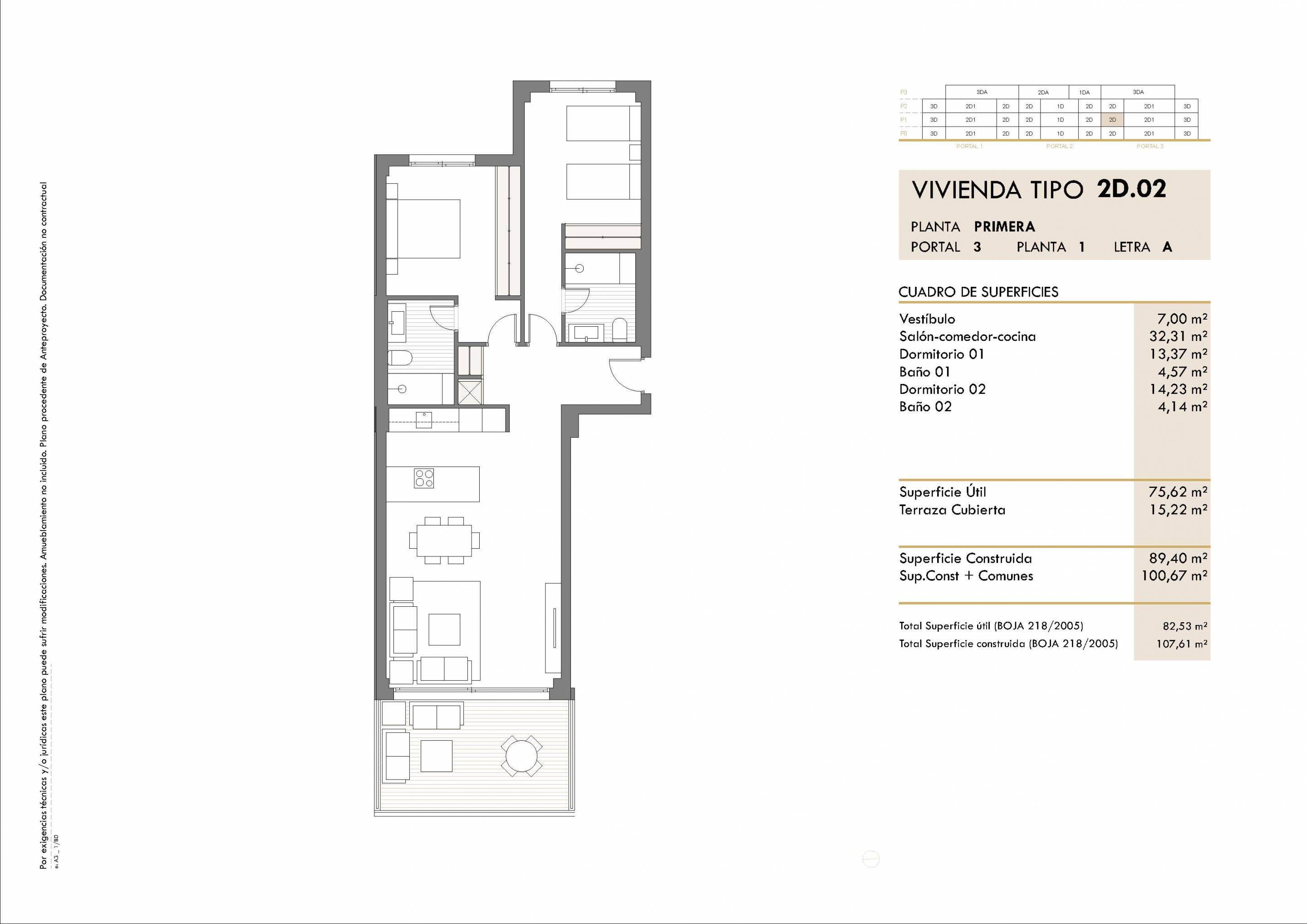 Floor plan of 2-bedroom apartment in La Cala Golf, Mijas - 89m2 layout