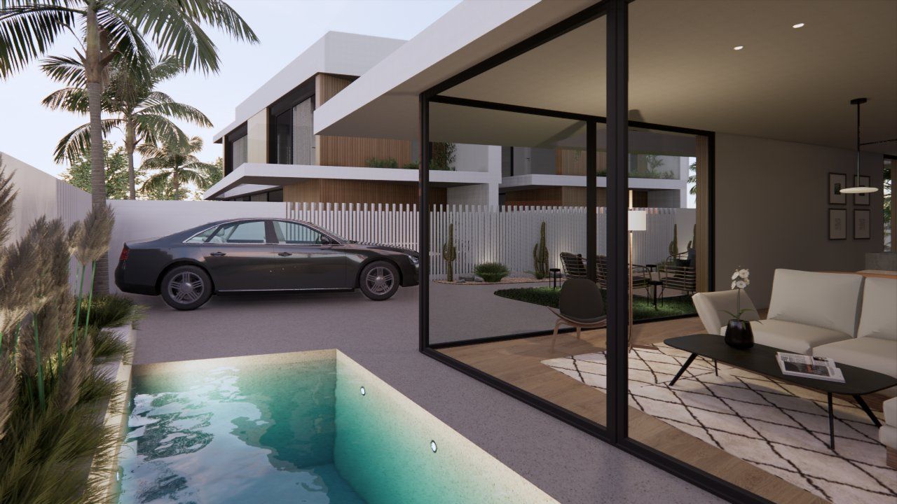 Night-time exterior of new-build villa, Torre de la Horadada