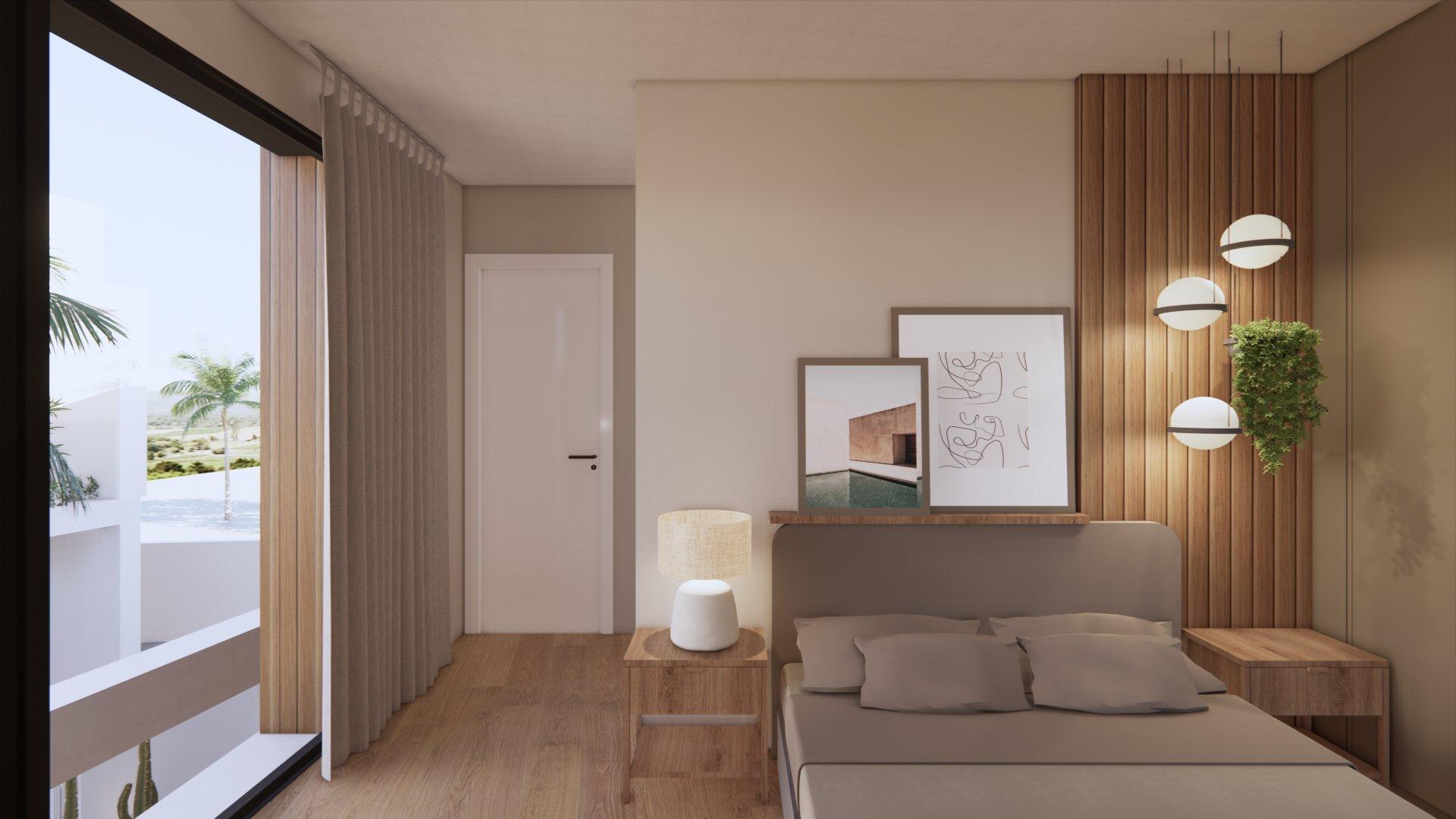 View along terrace level, new-build villa, Torre de la Horadada