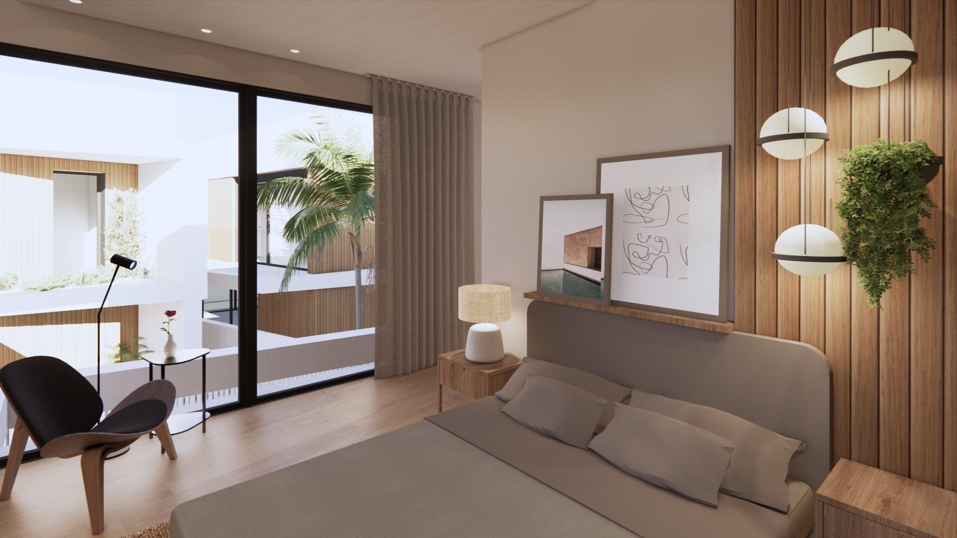 Master bedroom with window, new-build villa, Torre de la Horadada