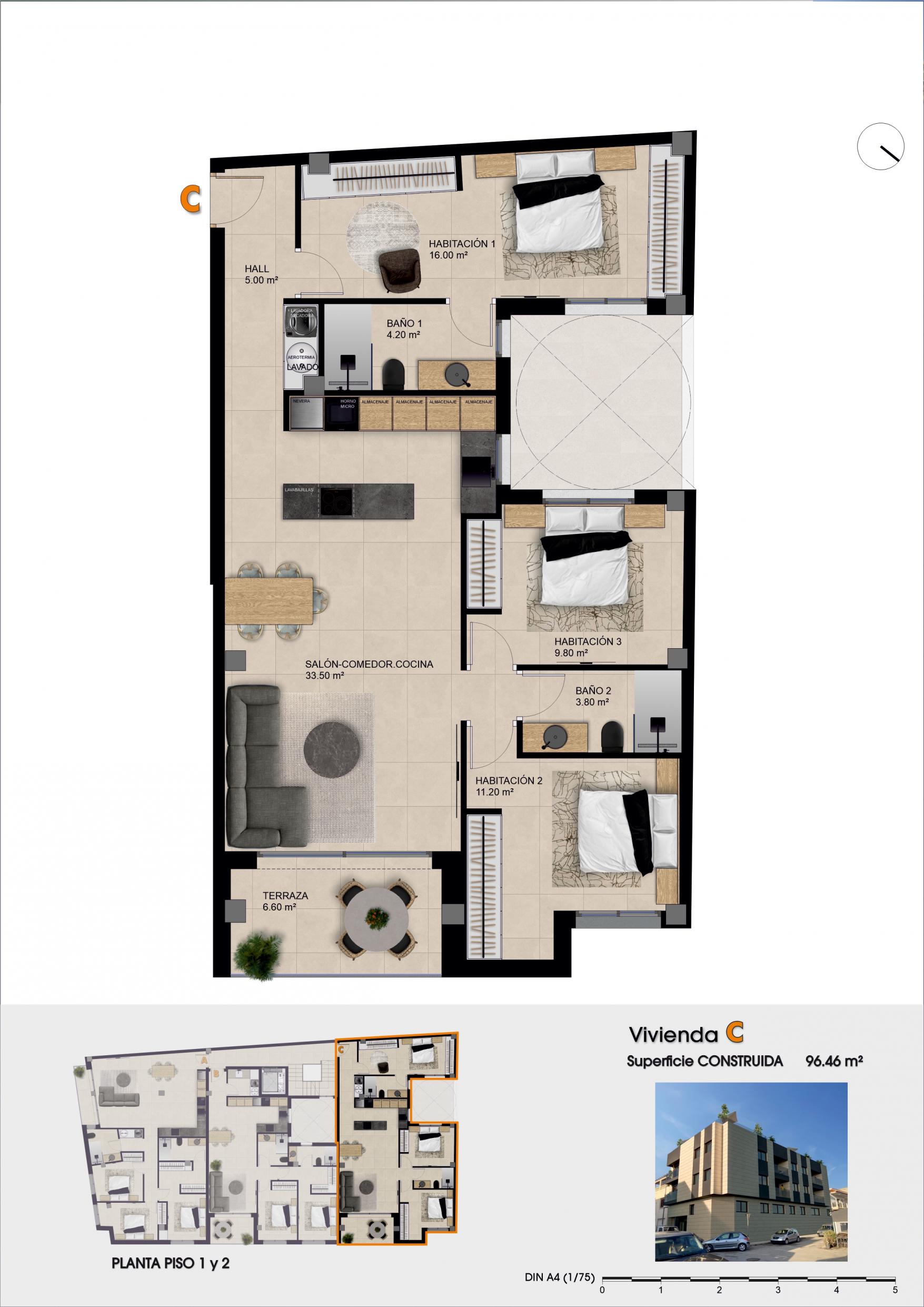 Floor plan of the 3-bedroom penthouse in Comunidad valenciana