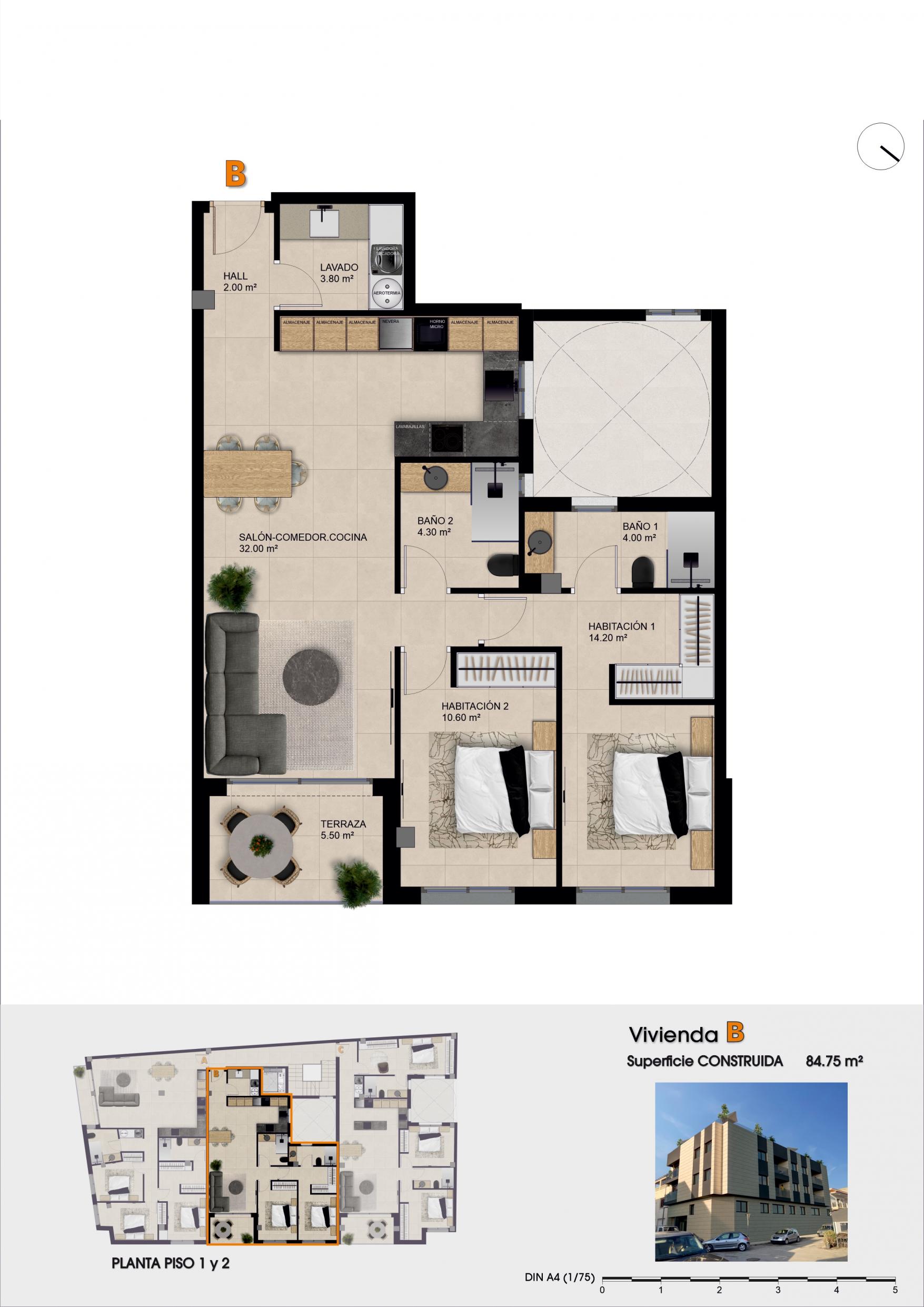 Floor plan of the 2-bedroom penthouse in Comunidad valenciana