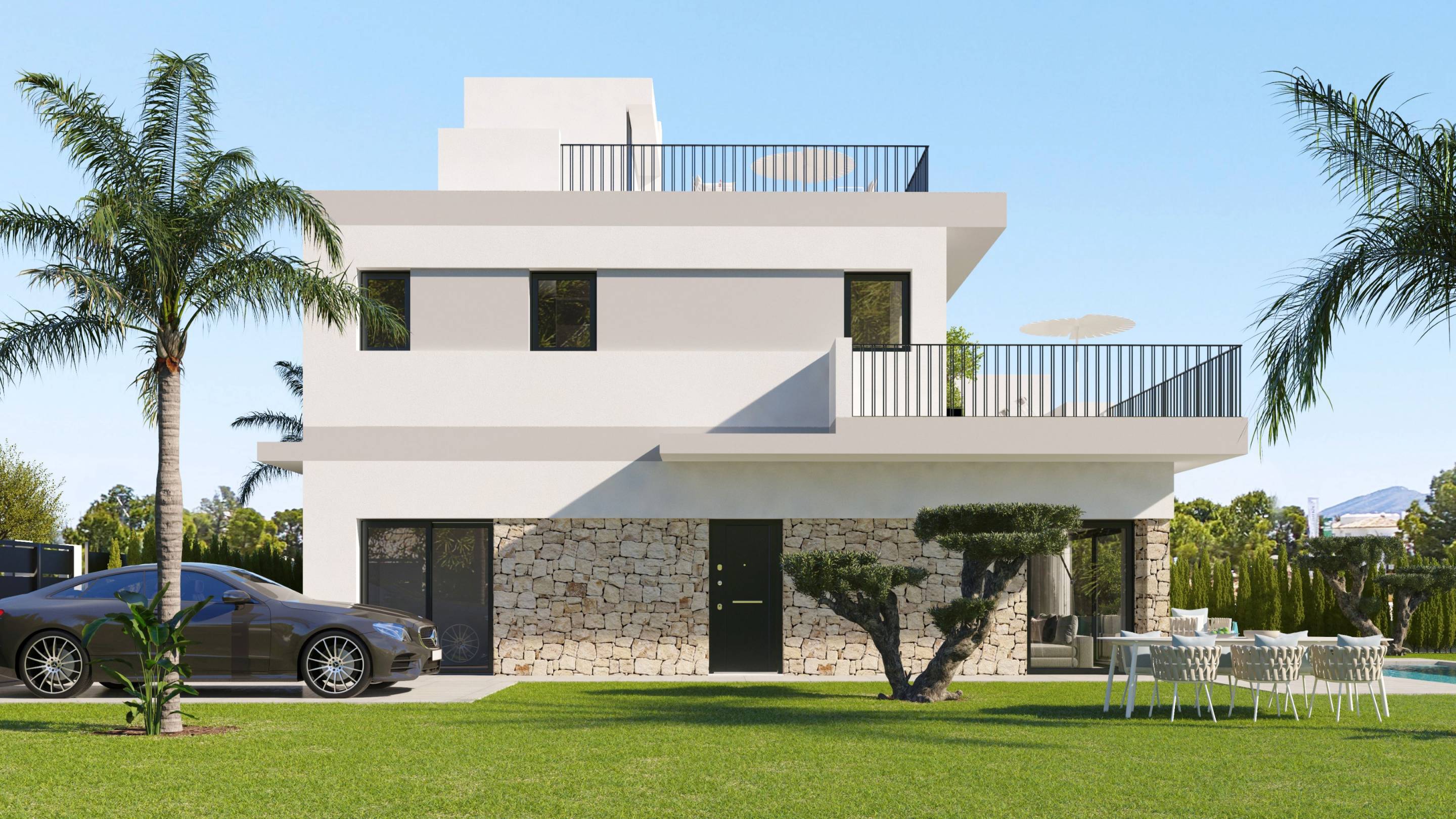 Front elevation of 3-bedroom new-build villa in Bellavista, San Miguel De Salinas