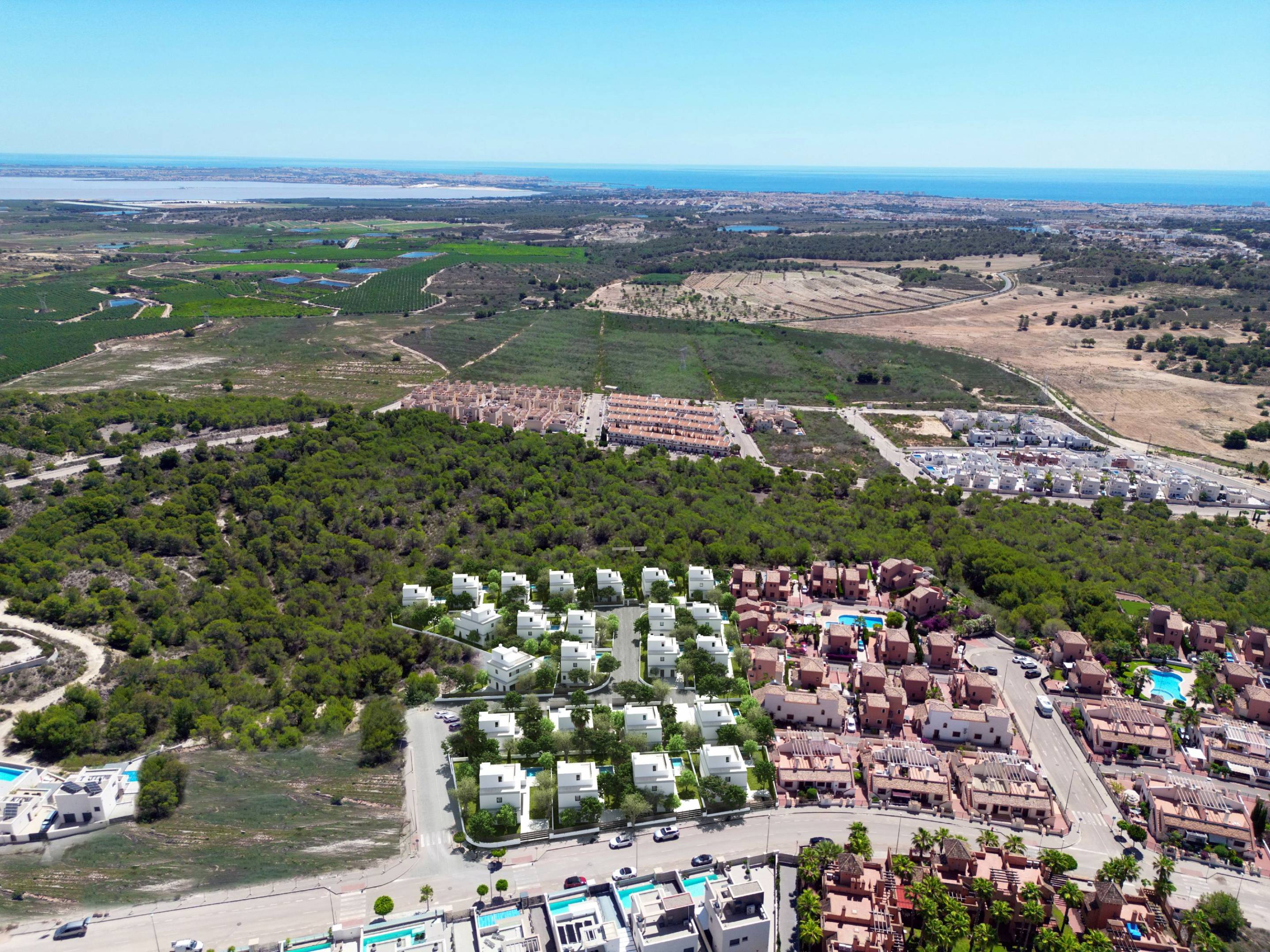 Rear of new-build villa showing plot area in Bellavista, San Miguel De Salinas
