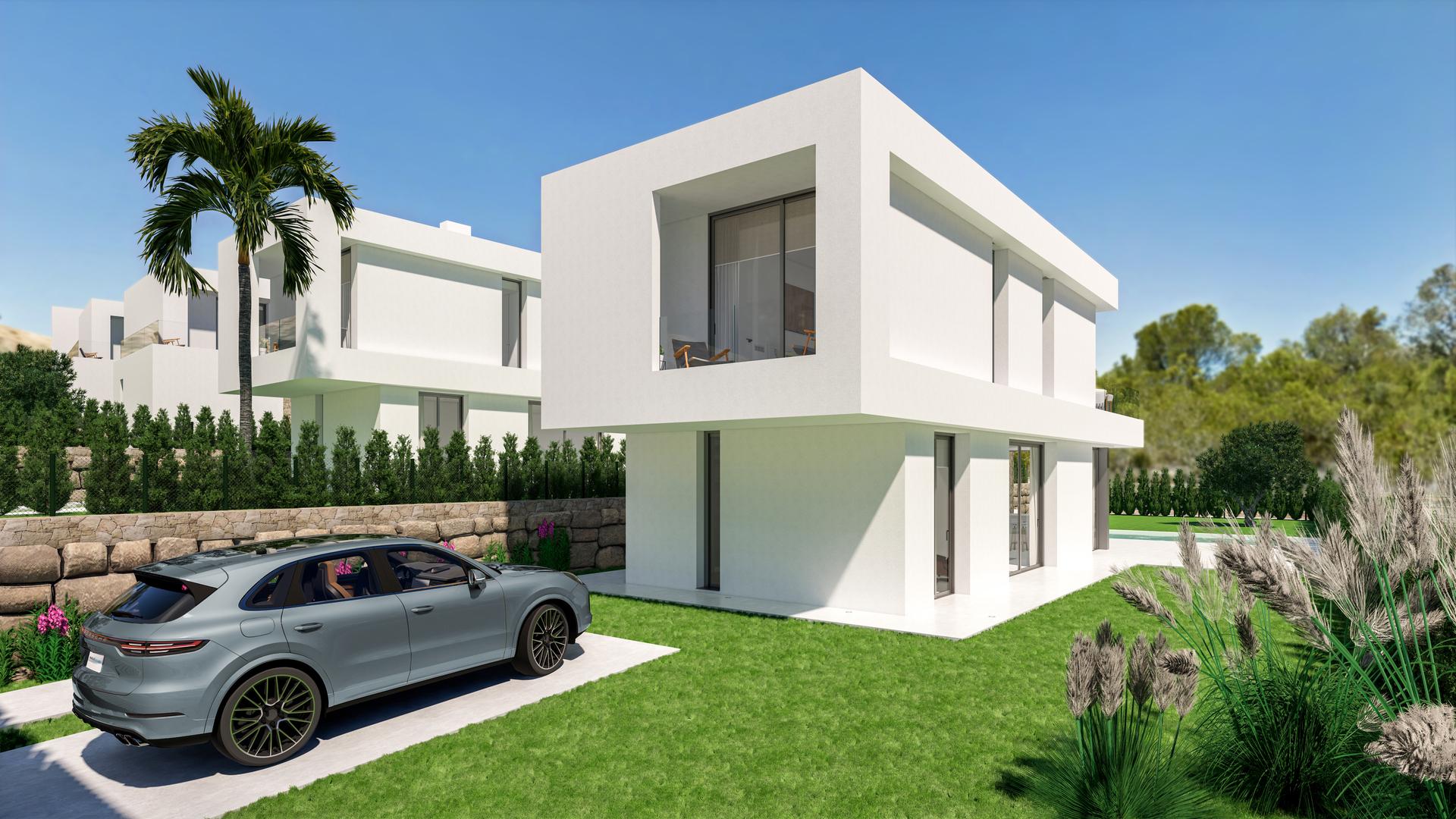 Rear garden area and plot of new-build villa in Finestrat Hills