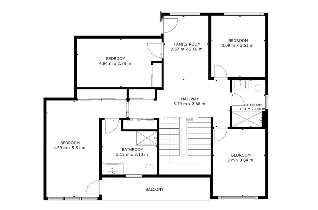 Floor plan of upper level, 5-bedroom villa in Torreblanca