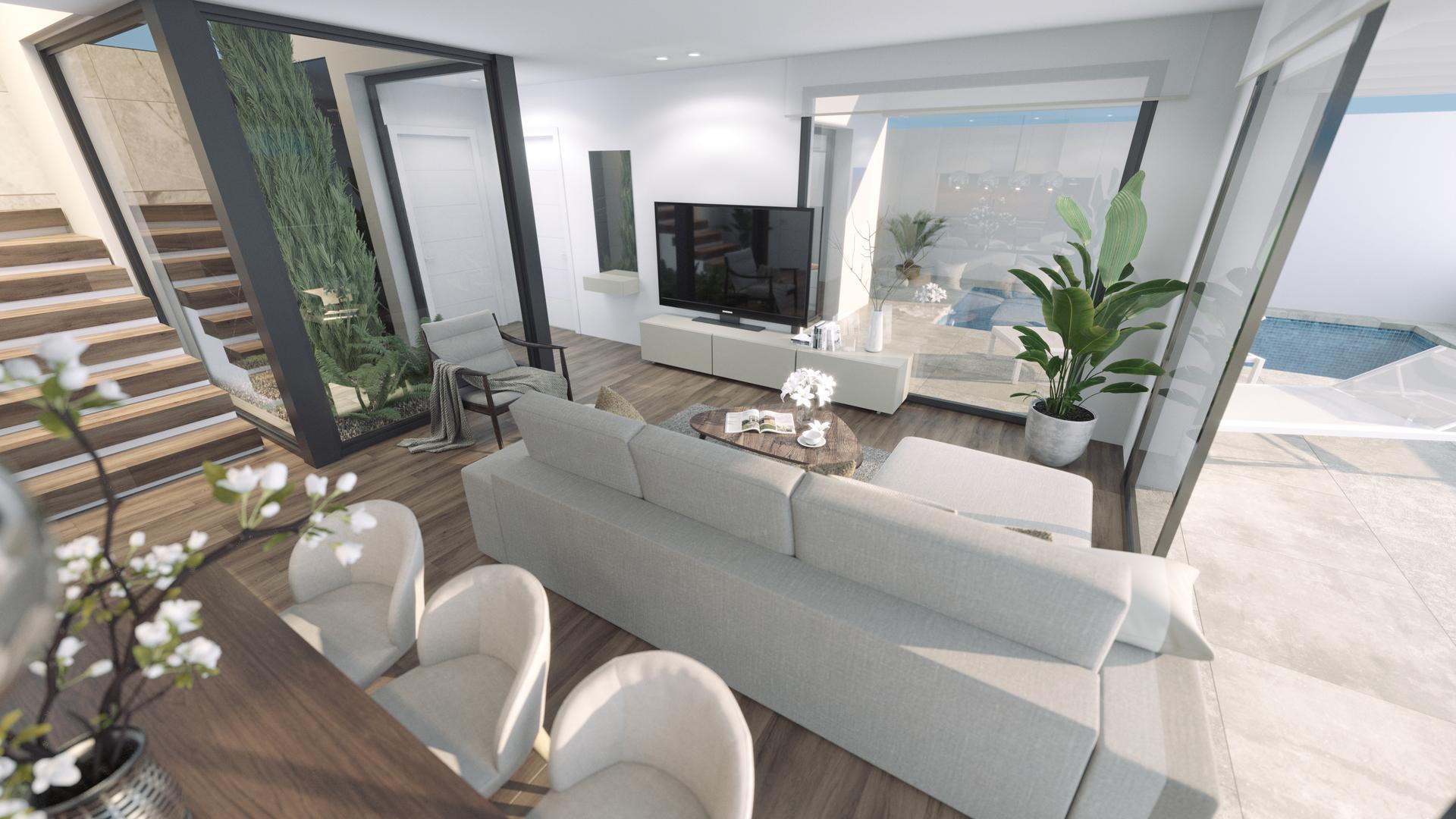 Hallway and interior circulation, new-build villa in Golf Puig Campana