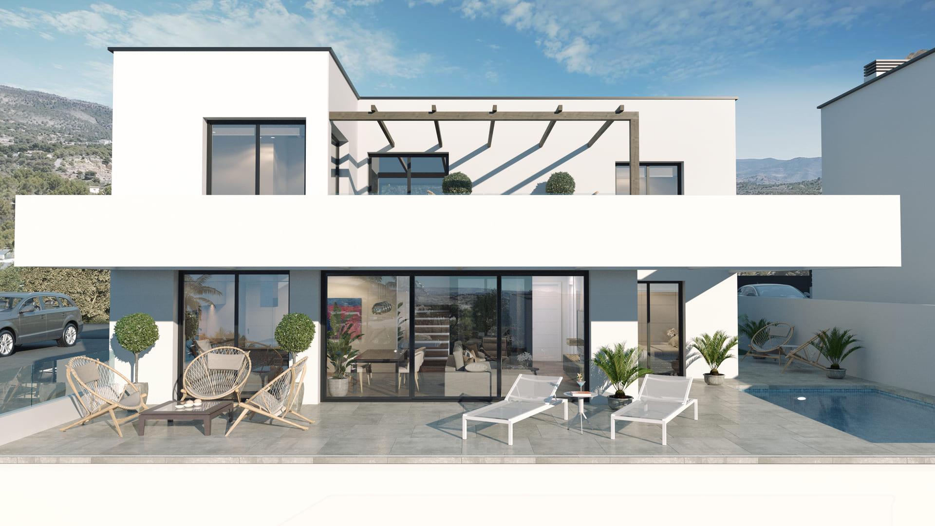 Dining area in 3-bedroom new-build villa, Golf Puig Campana