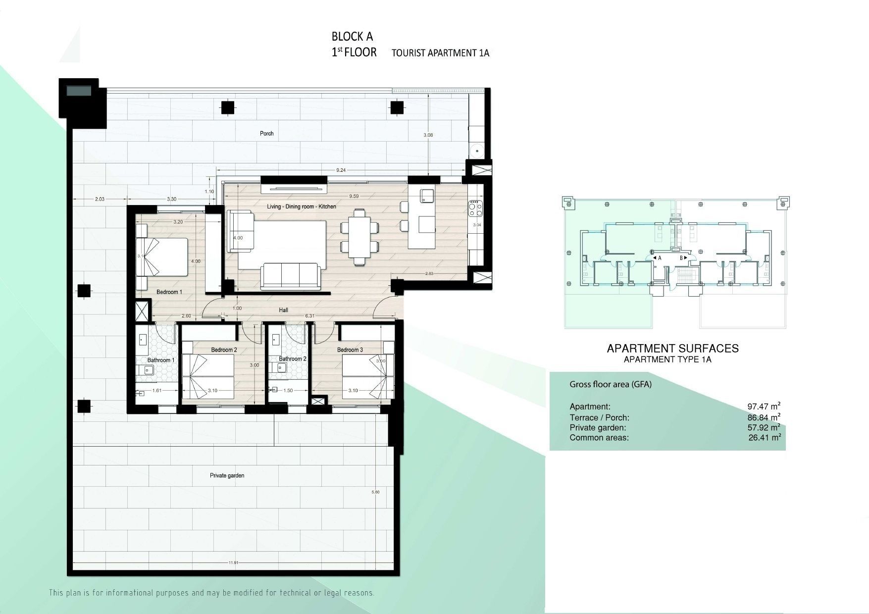 Floor plan of the 3-bedroom apartment in Euro Roda