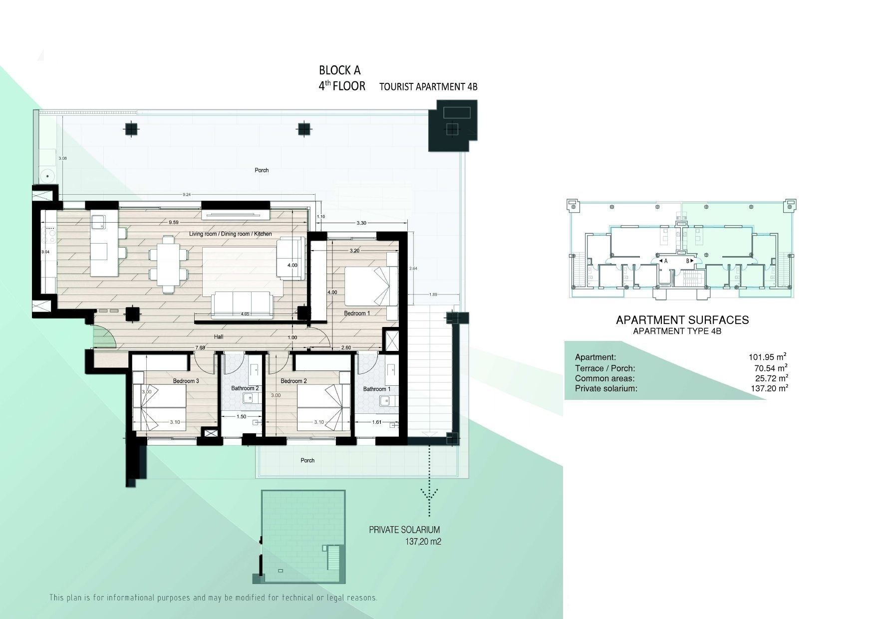 Floor plan of the 3-bedroom penthouse in Euro Roda
