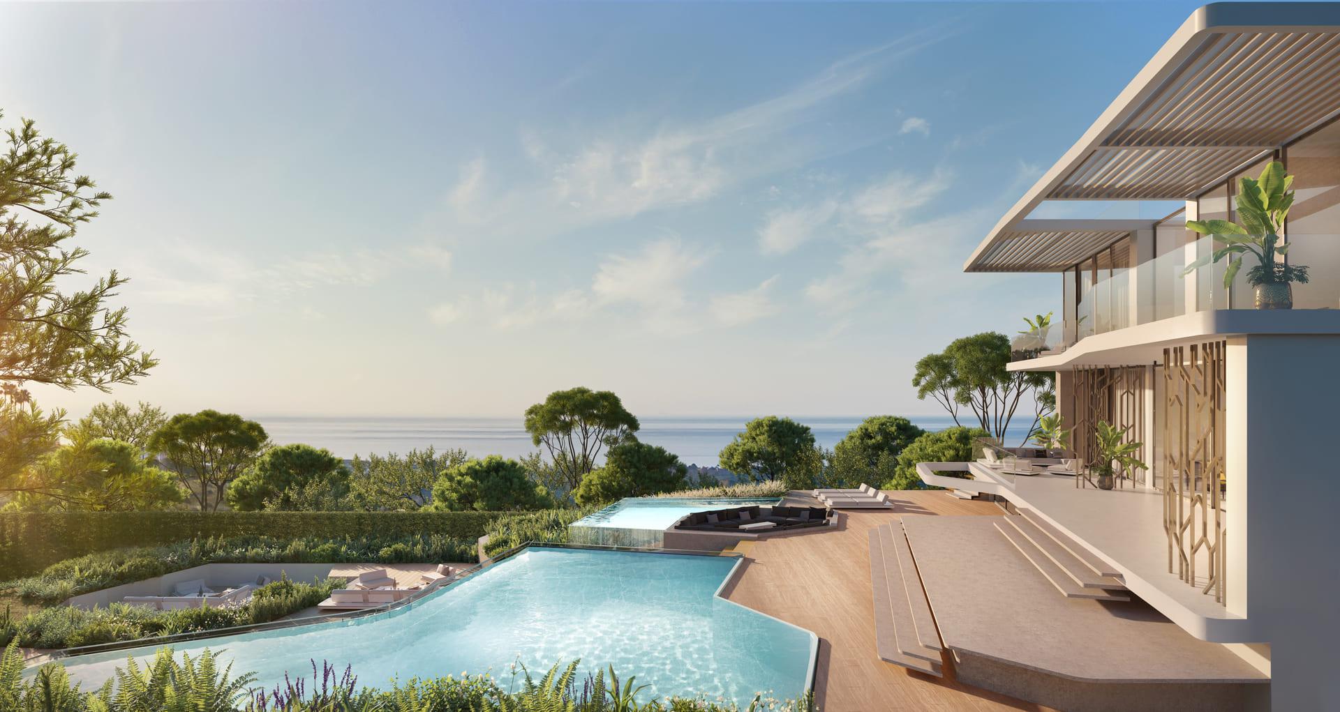 Terrace area of new-build villa in El Paraíso, Benahavis