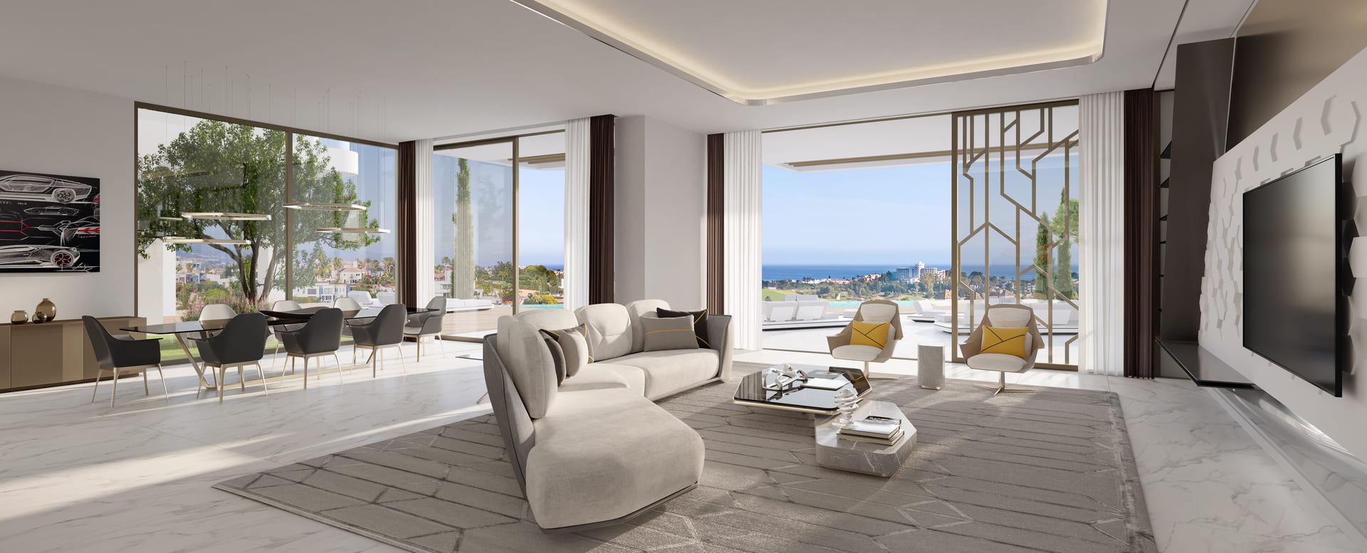 Night exterior of new-build villa, El Paraíso, Benahavis
