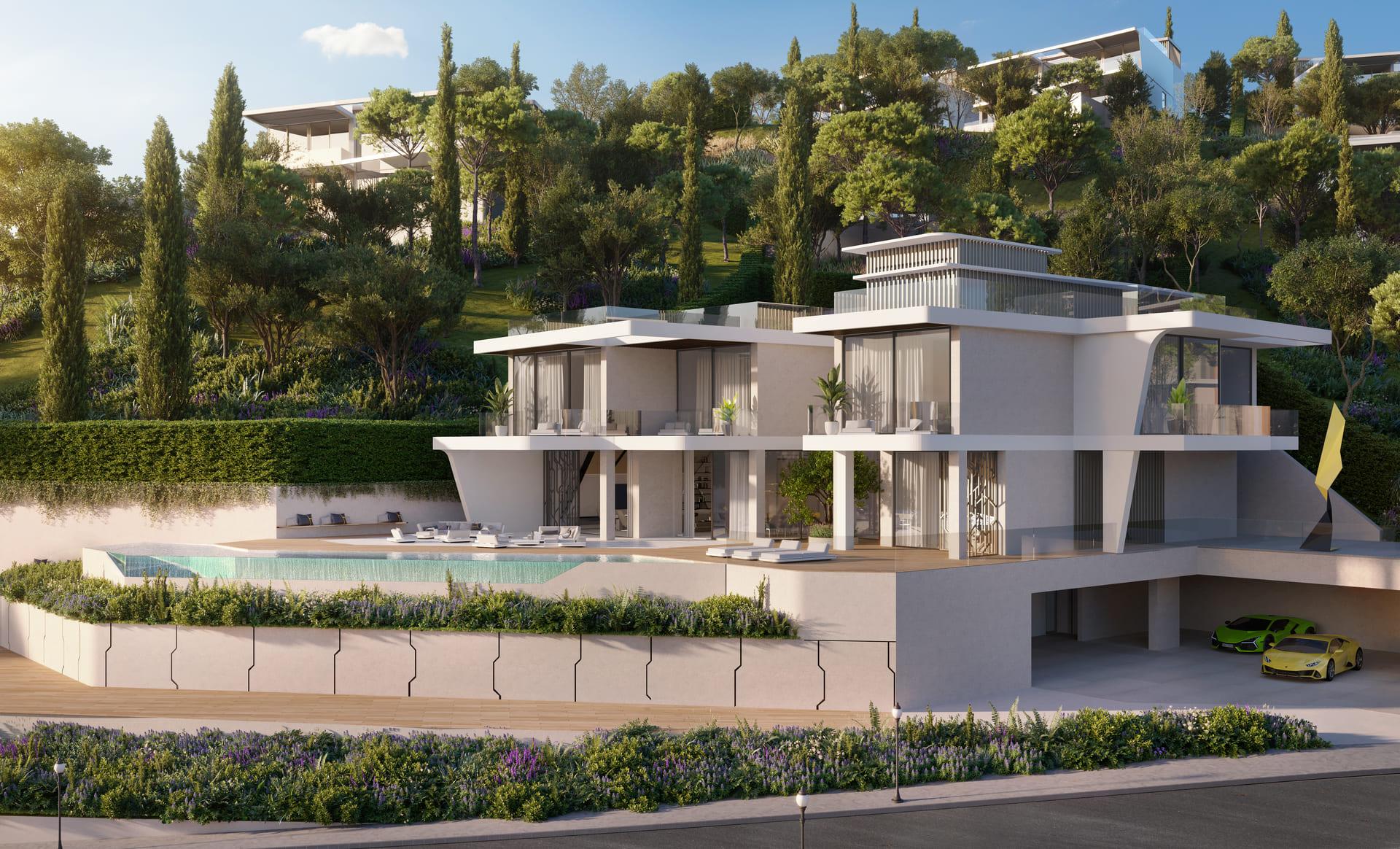 Exterior rear elevation of 5-bedroom villa in El Paraíso, Benahavis