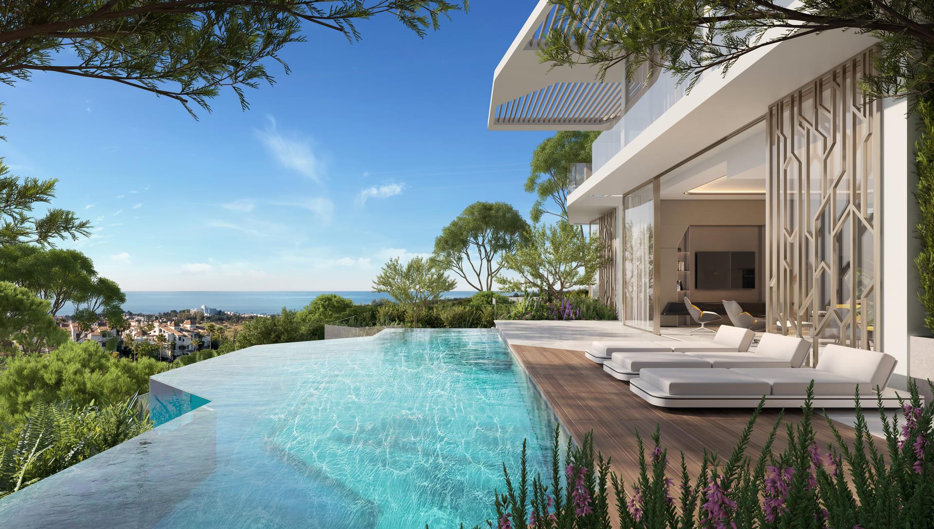 Street approach and entrance gate of new-build villa, El Paraíso, Benahavis