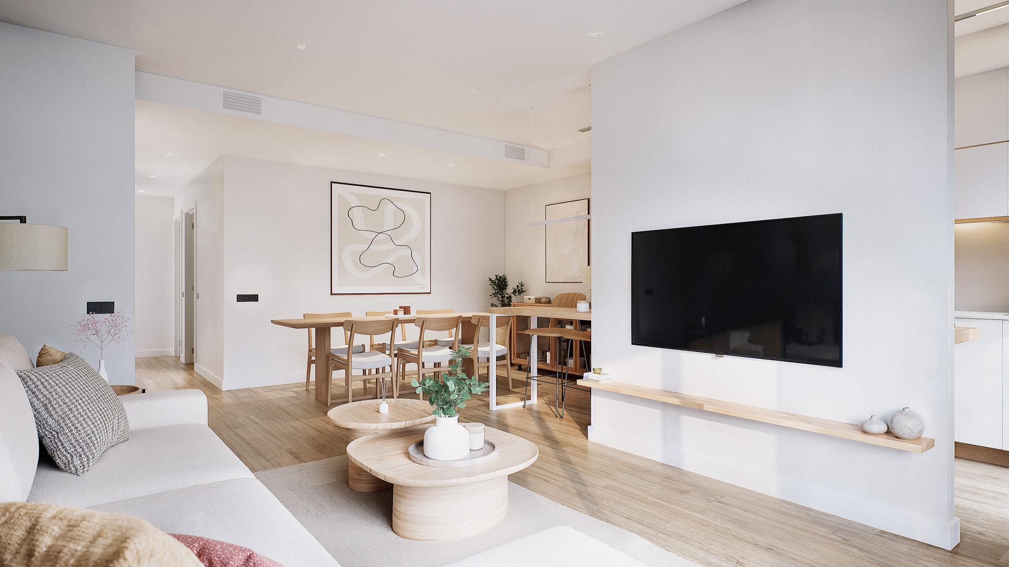 Render of bedroom layout in 3-bedroom apartment, Campanillas