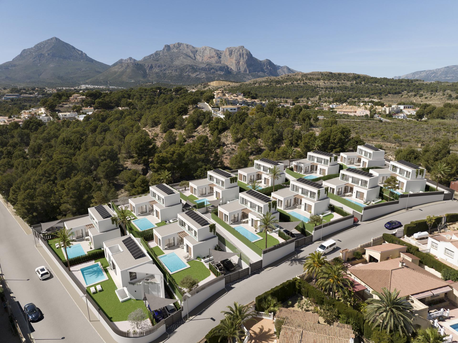 Side elevation of new-build villa on 387m2 plot, Colonia Escandinavia-Cautivador, L'Alfas Del Pi