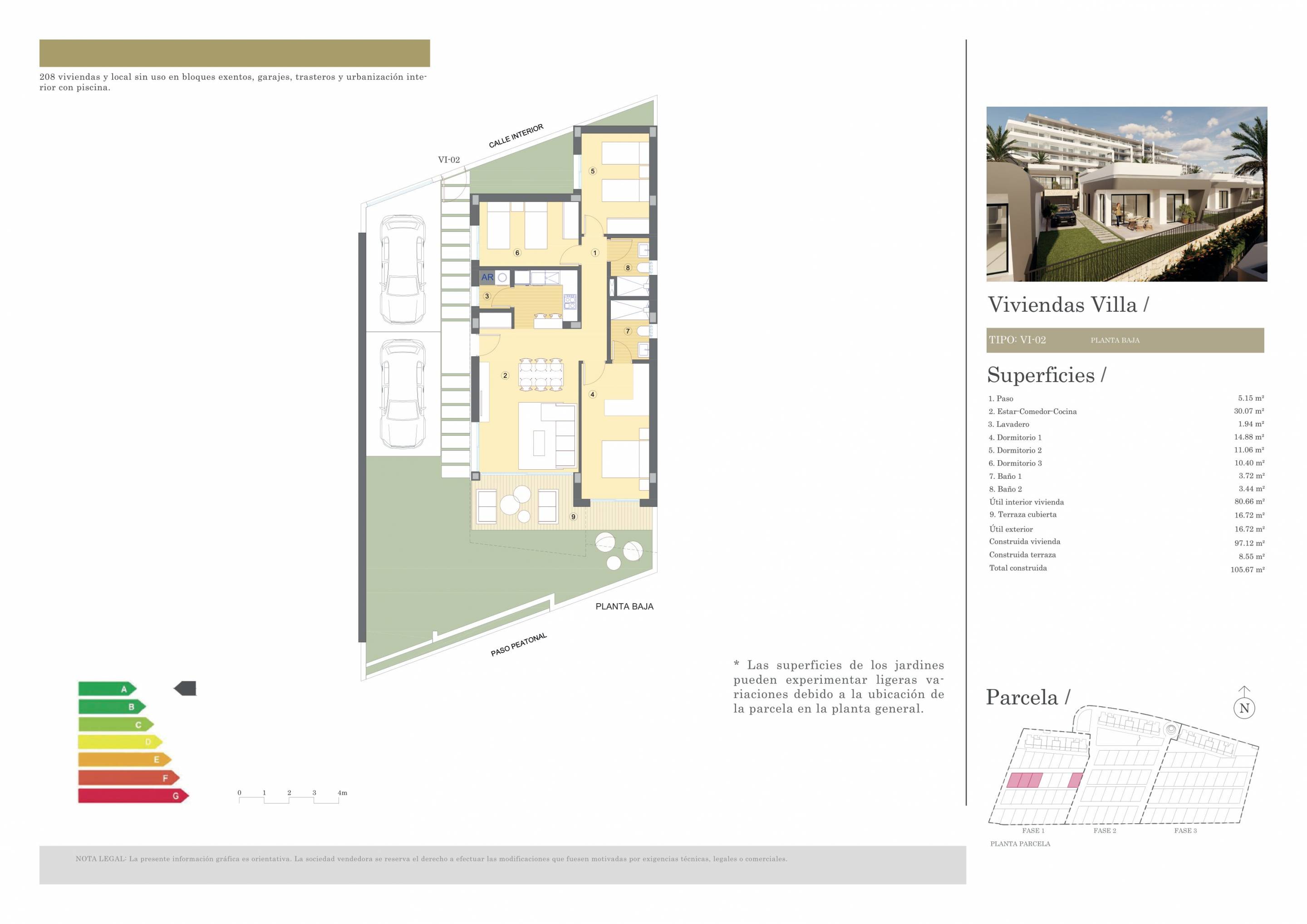 Floor plan or layout view of 97m2 new-build villa, Bonalba-Cotoveta