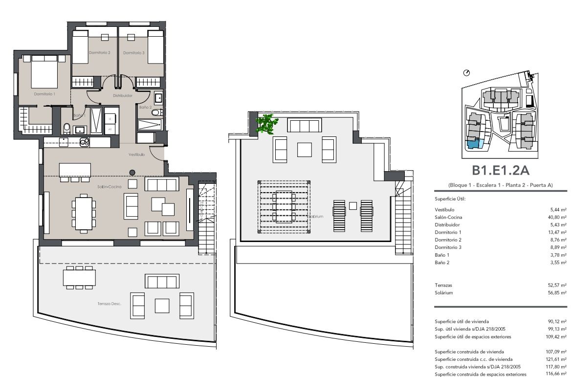 Floor plan of 3-bedroom penthouse in Arroyo Vaquero, Estepona