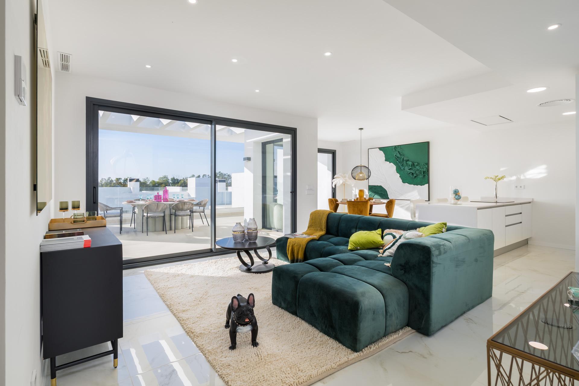 Living room with terrace access in 3-bedroom penthouse, Arroyo Vaquero