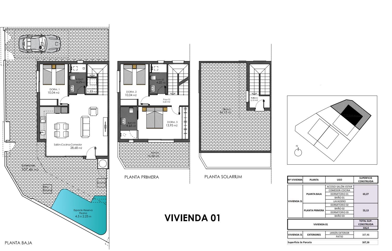 Floor plan of 3-bedroom townhouse in Zona Pueblo, Pilar De La Horadada