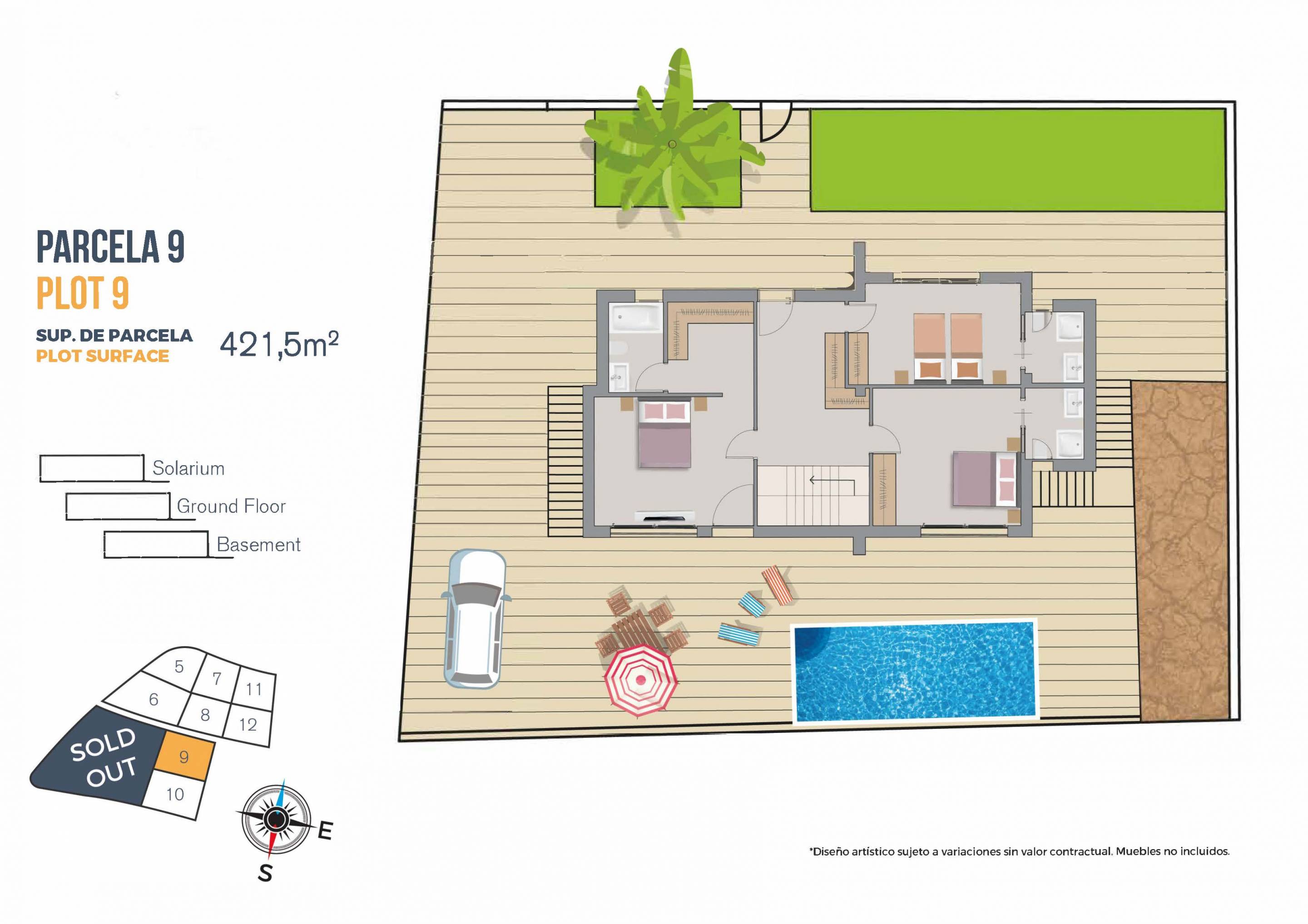 Upper floor plan layout, 3-bedroom villa, Golf Bahía, Finestrat
