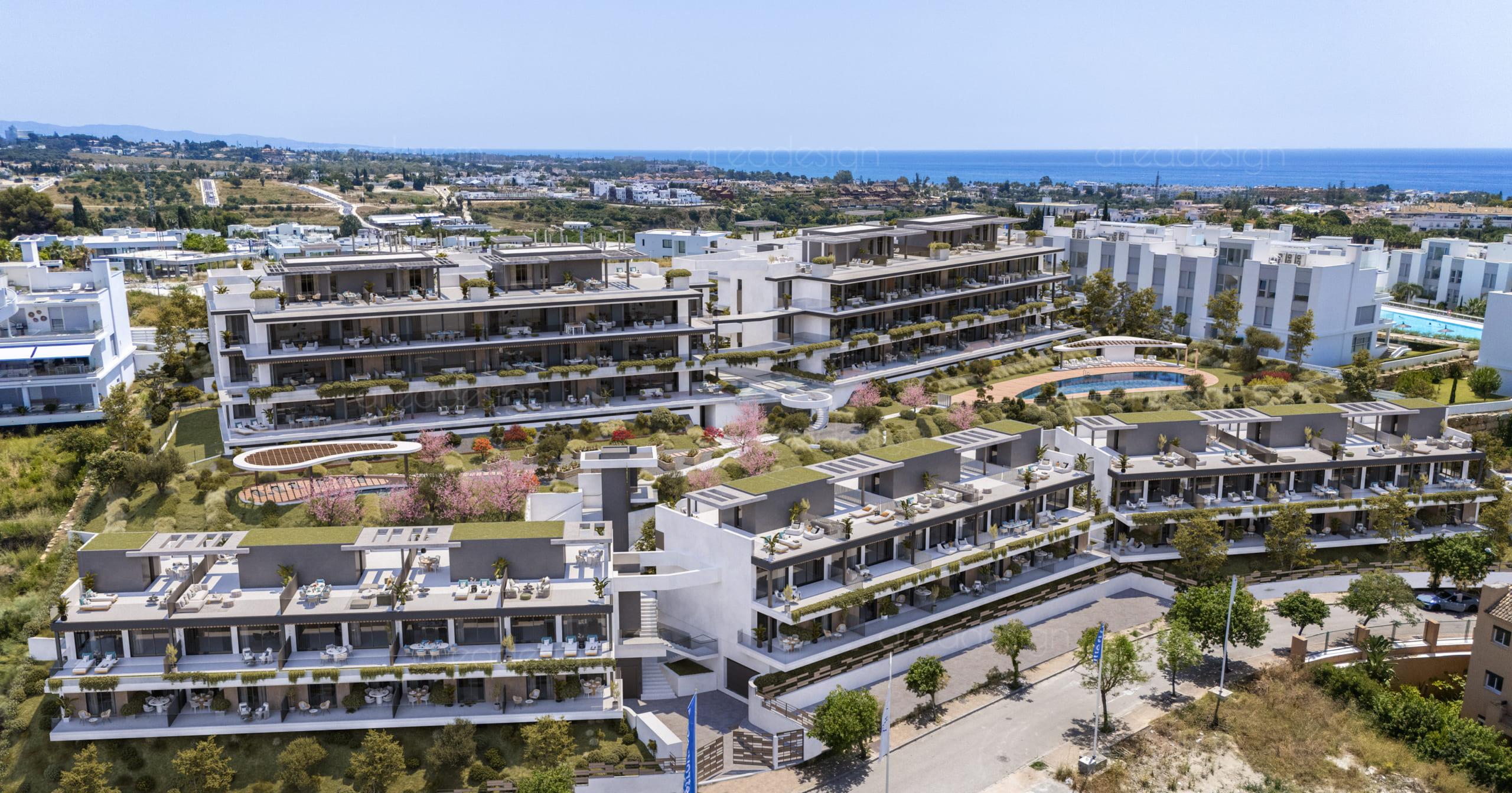 External render of bungalow building, Cancelada, Estepona