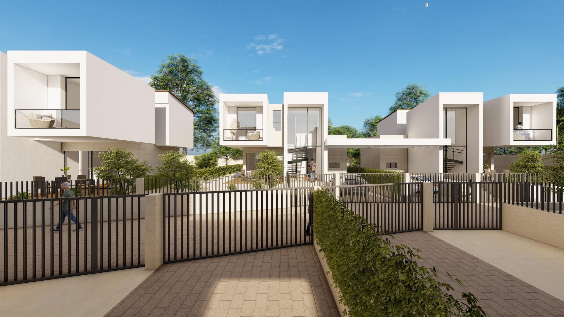 Side elevation of new-build villa showing plot extent, Montebello