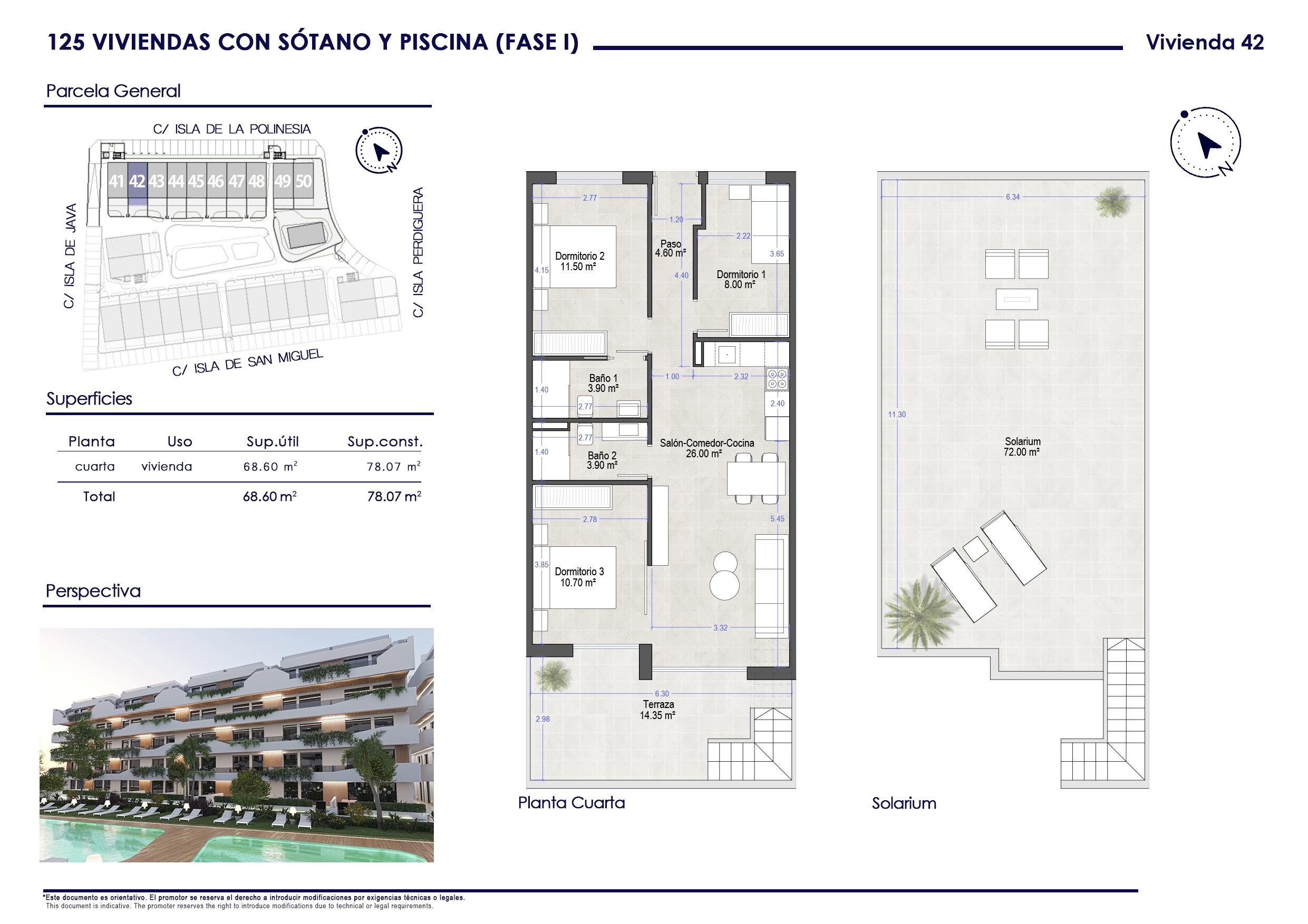 Floor plan of the 3-bedroom penthouse in Santiago De La Ribera