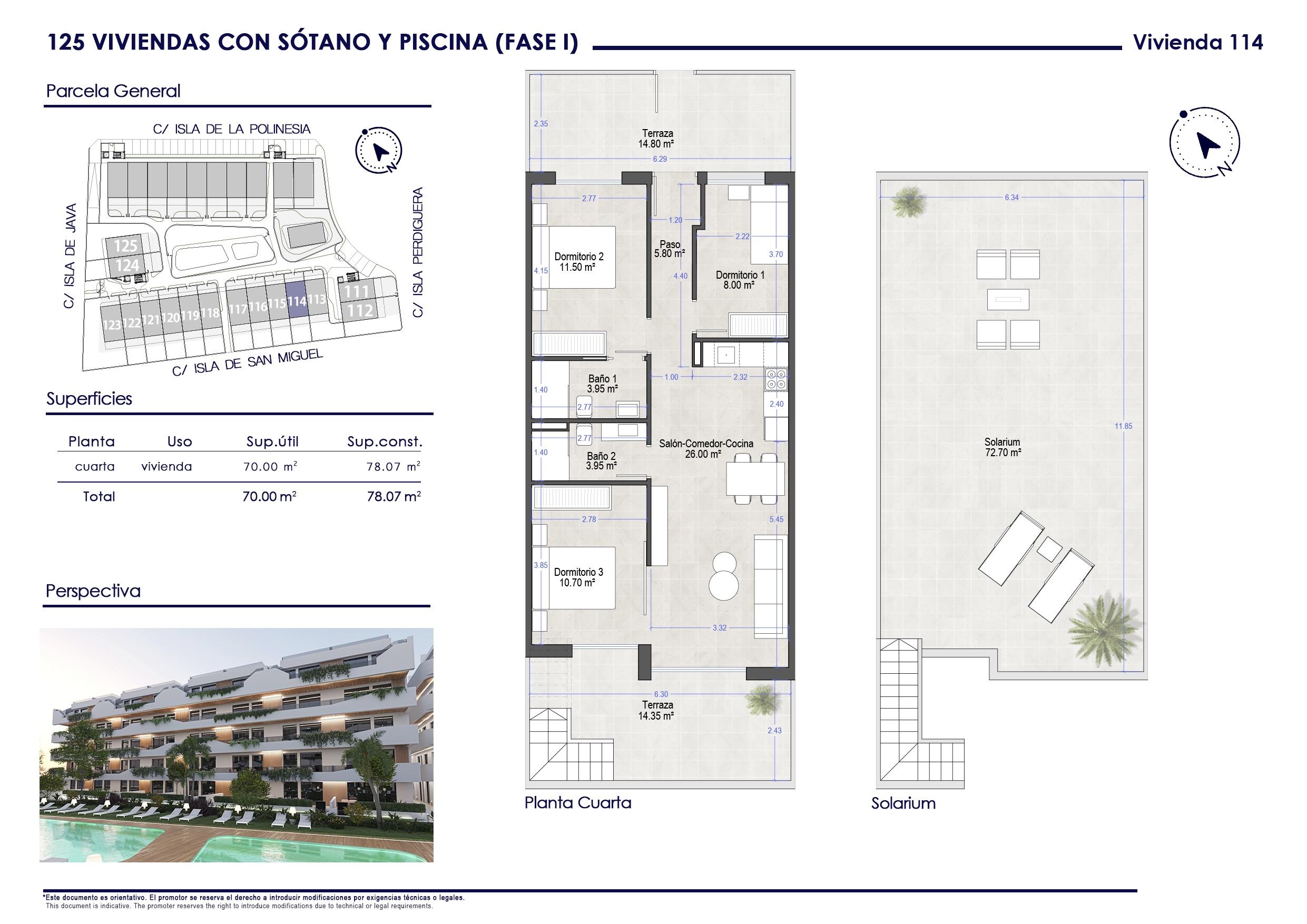 Floor plan of the 3-bedroom penthouse in Santiago De La Ribera