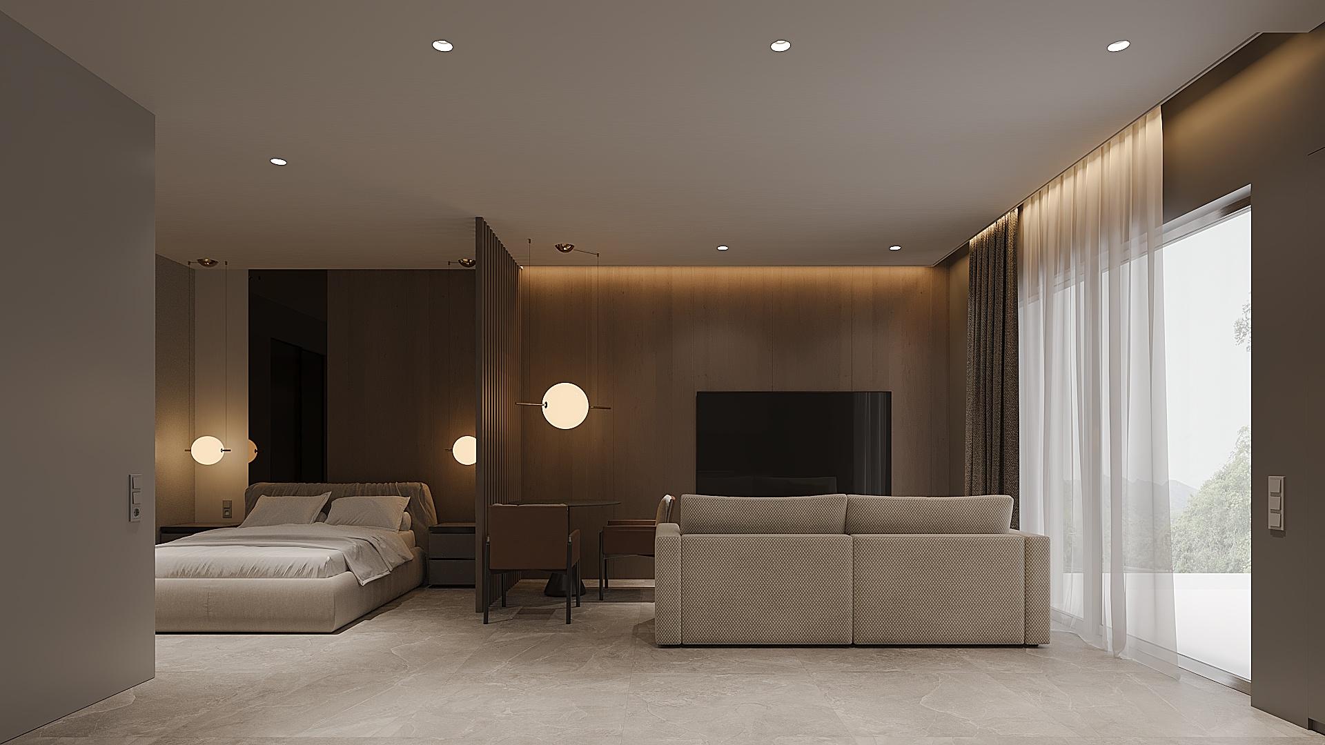 Overview of the open-plan living space