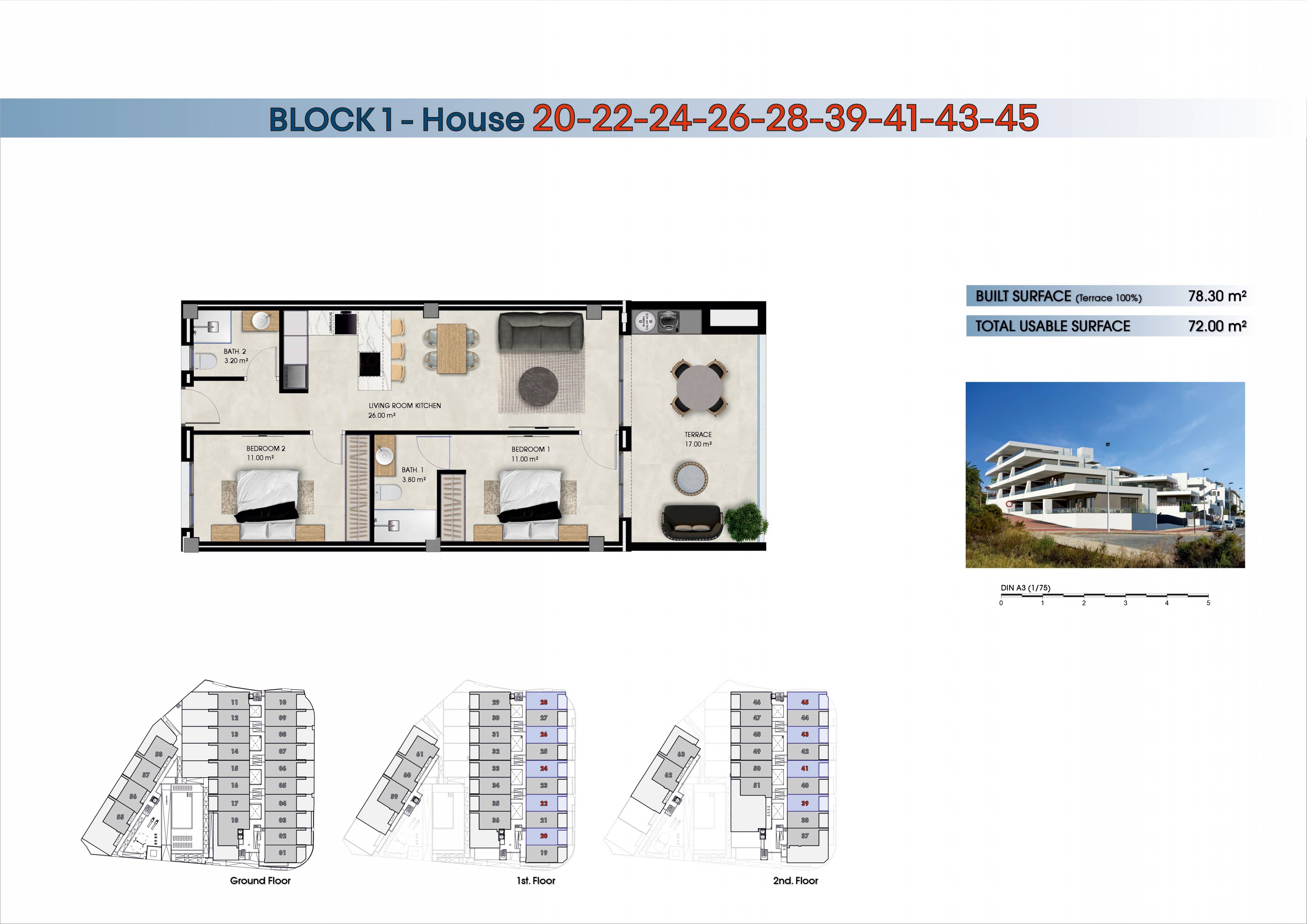 Floor plan of the 2-bedroom apartment in El pinet
