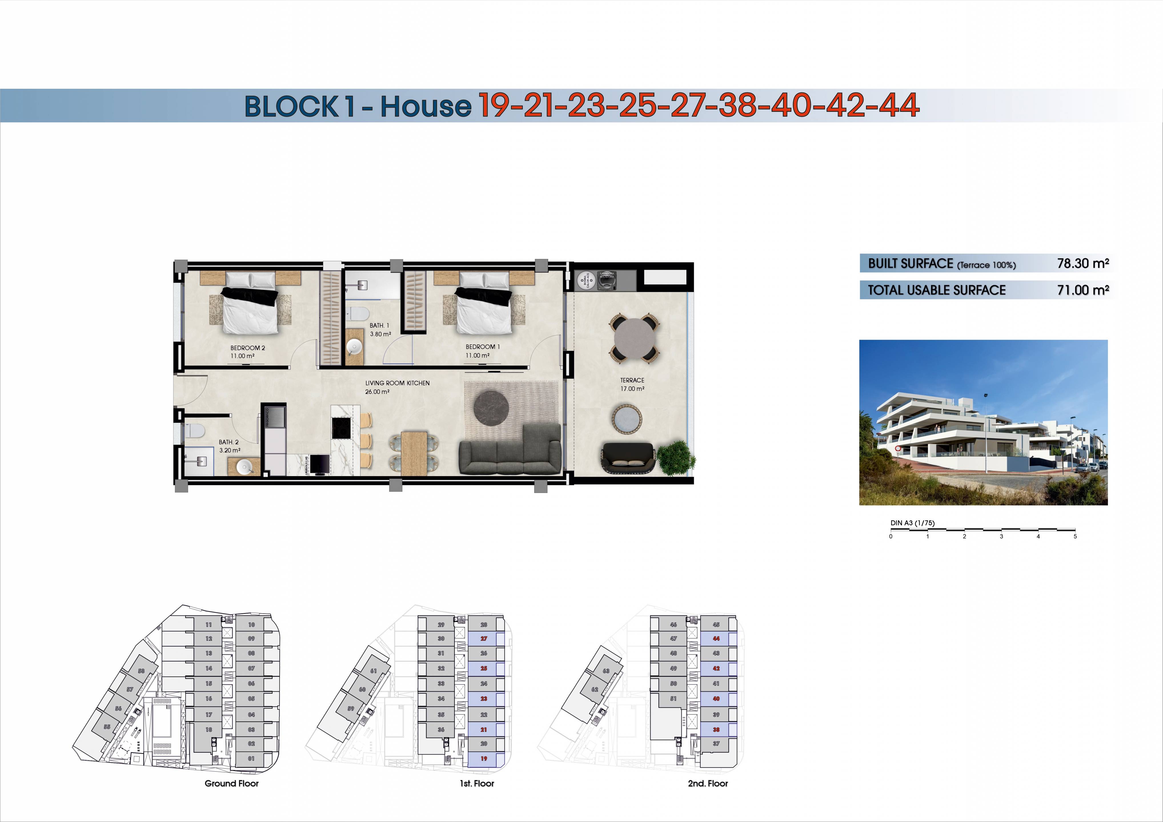 Floor plan of the 2-bedroom penthouse in El pinet