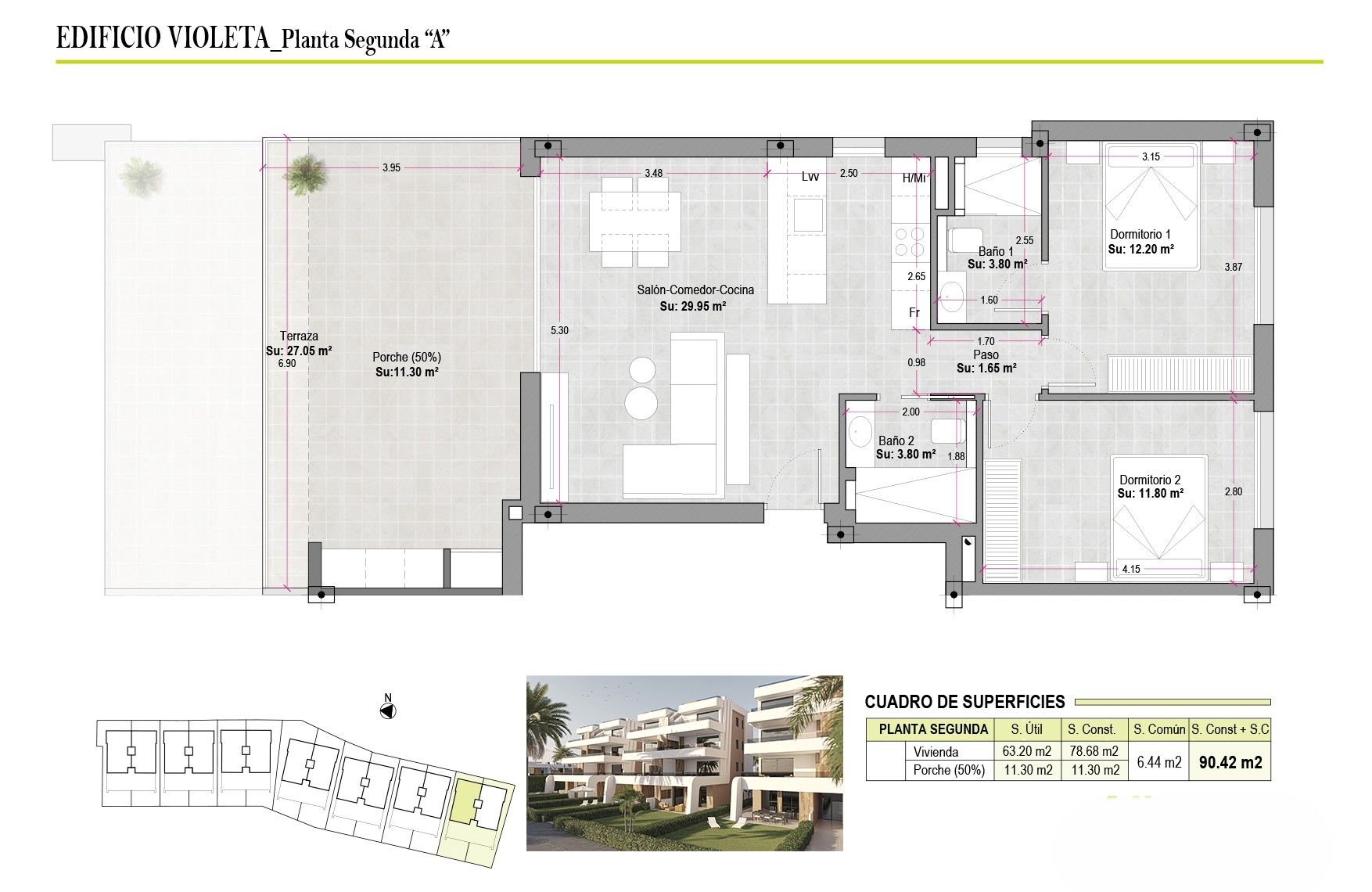 Floor plan of the 2-bedroom apartment in CONDADO DE ALHAMA GOLF RESORT