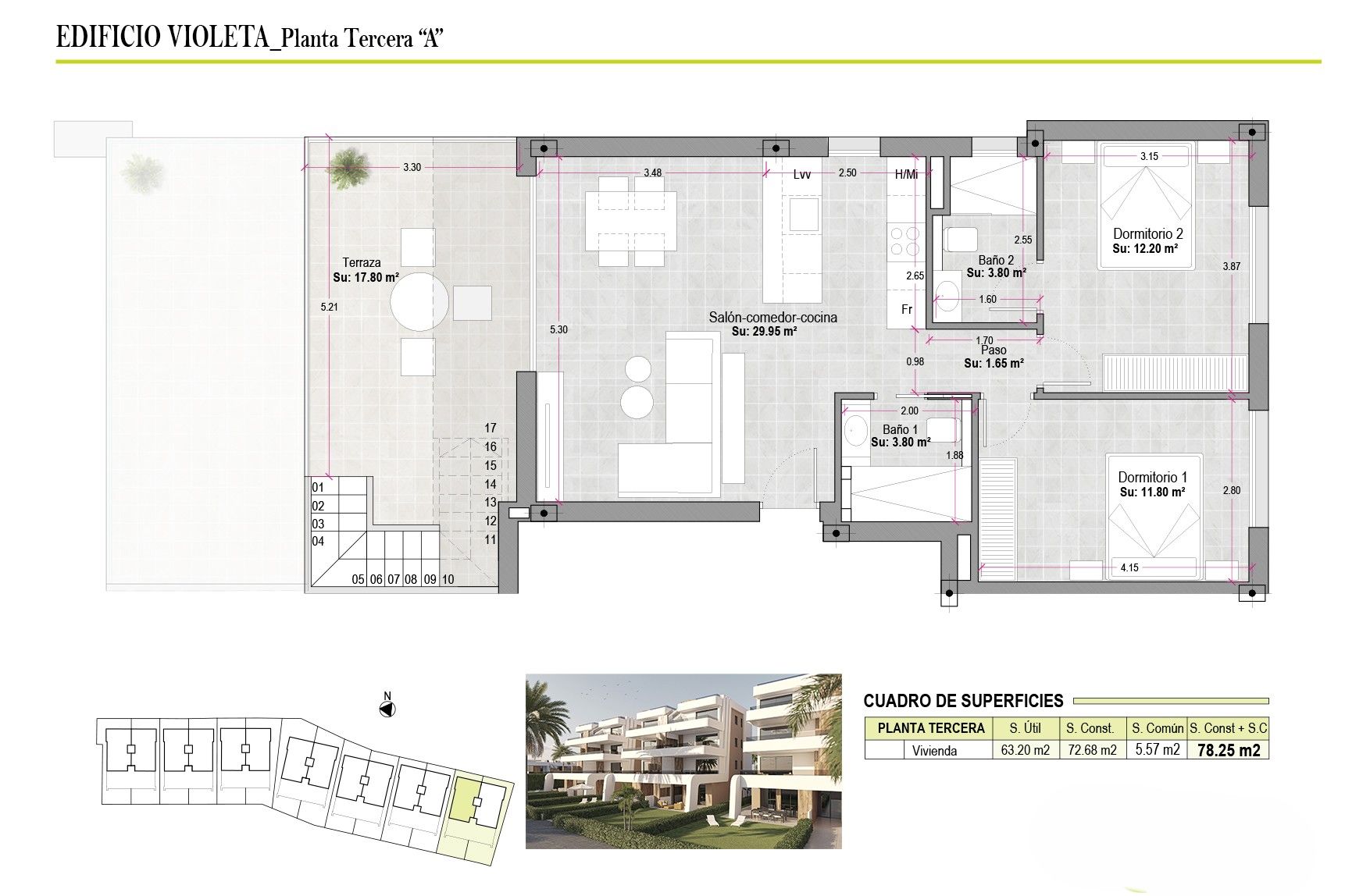 Floor plan of the 2-bedroom penthouse in CONDADO DE ALHAMA GOLF RESORT