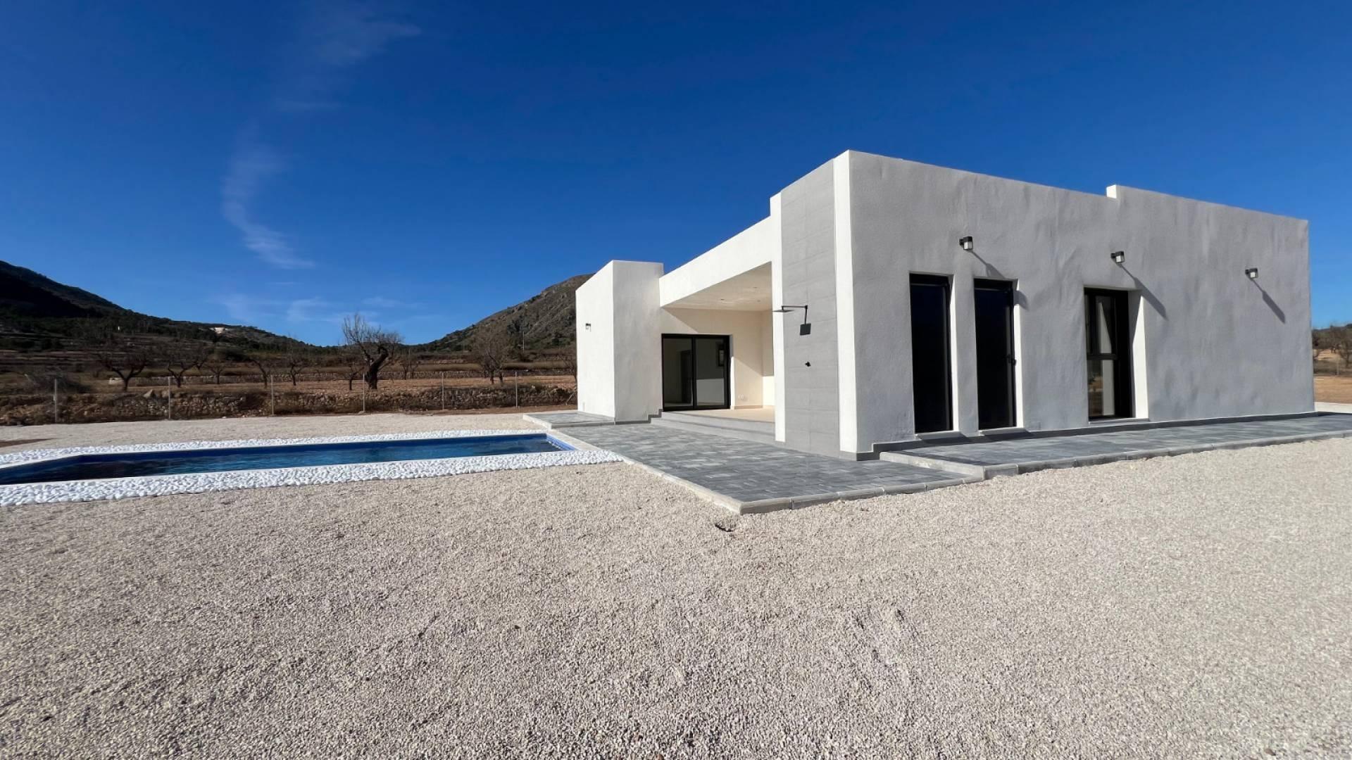 Rear exterior view of new-build villa, Hondón de las Nieves, Alicante